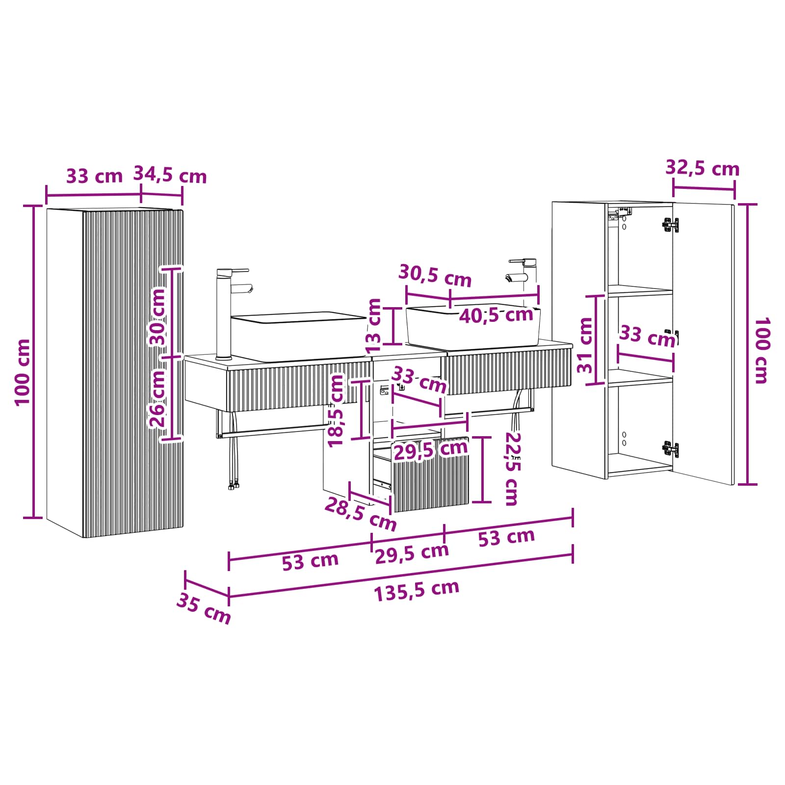 Badezimmermöbel-Set 5 stk. Weiß 33 x 34,5 x 100 cm