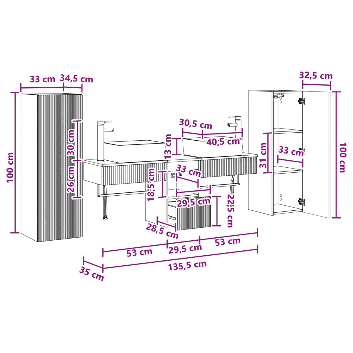 Badezimmermöbel-Set 5 stk. Weiß 202 x 35 x 100 cm Holzwerkstoff
