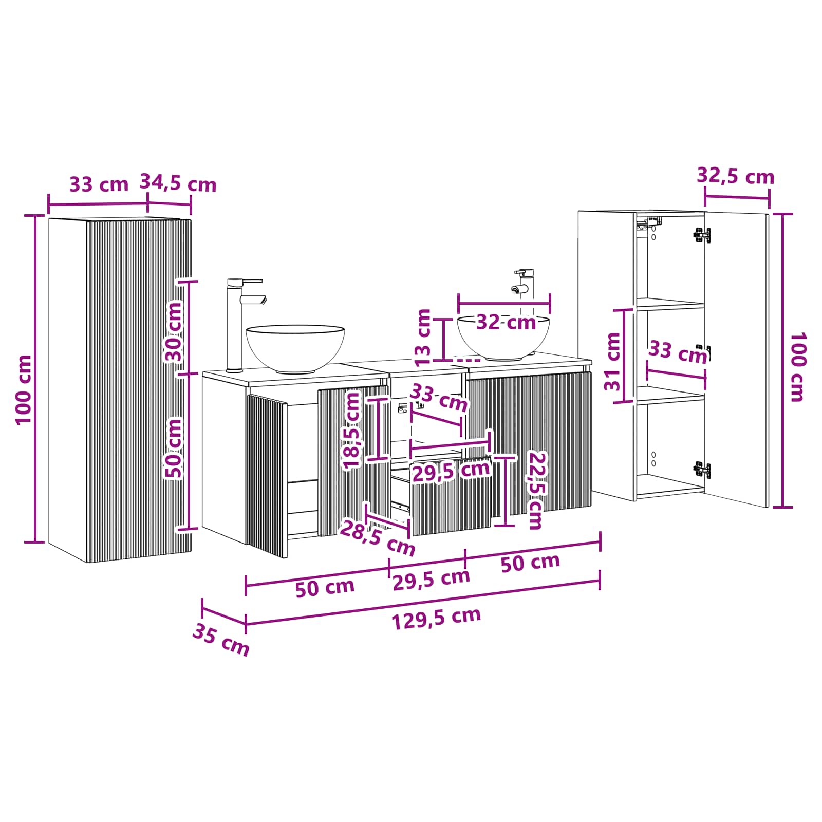 Badezimmermöbel-Set 5 stk. Weiß 33 x 34,5 x 100 cm