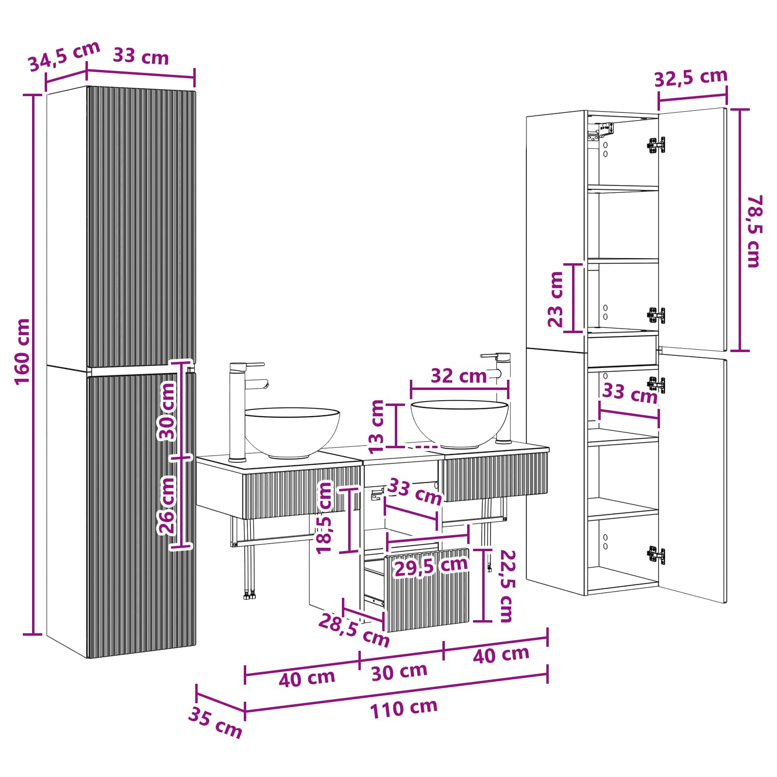 Badezimmermöbel-Set 5 stk. Weiß 33 x 34,5 x 160 cm