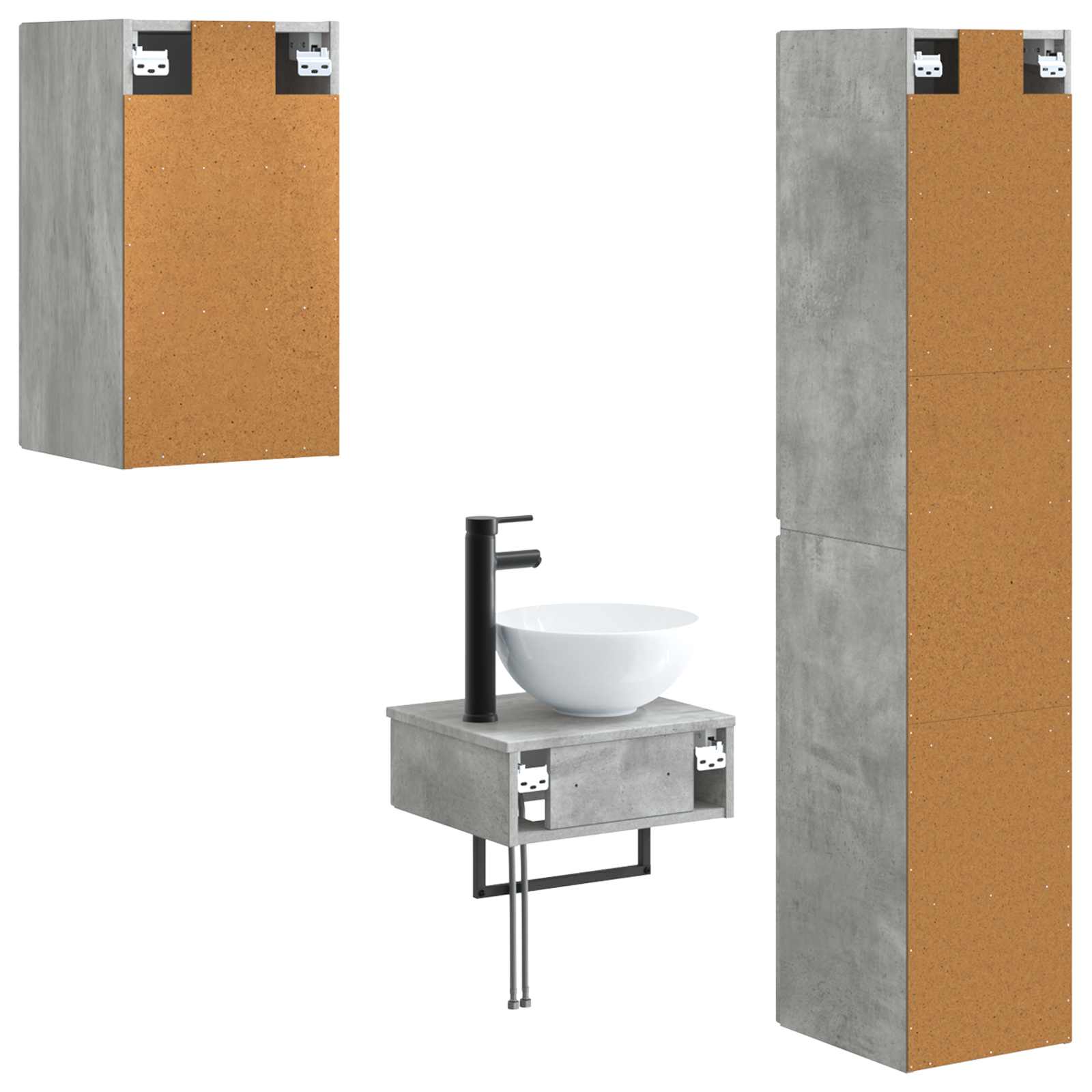 Badezimmermöbel-Set 3 stk. Betongrau 33 x 34,5 x 160 cm