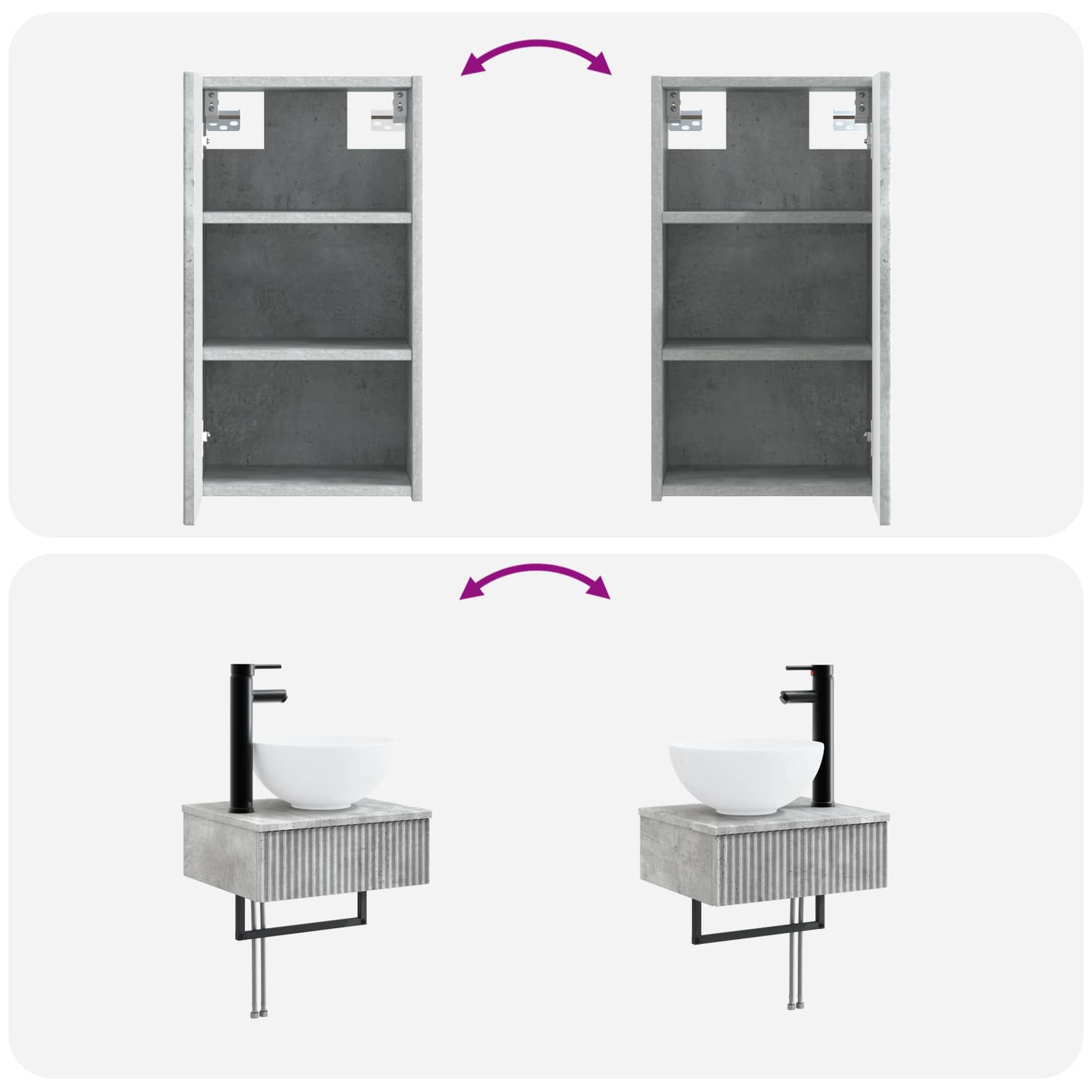 Badezimmermöbel-Set 3 stk. Betongrau 33 x 34,5 x 160 cm