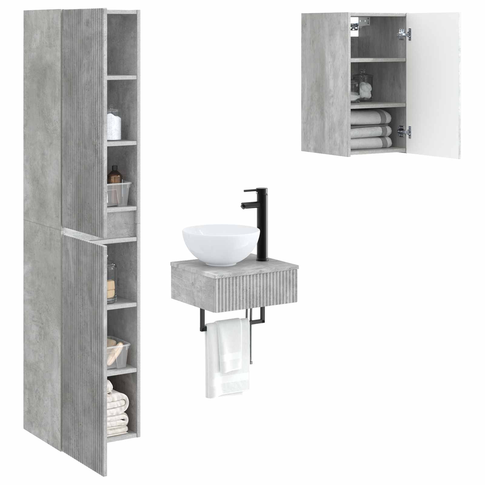 Badezimmermöbel-Set 3 stk. Betongrau 33 x 34,5 x 160 cm