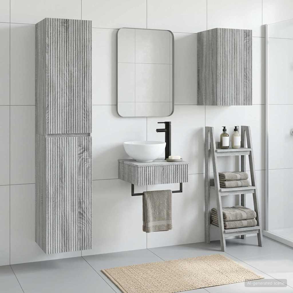 Badezimmermöbel-Set 3 stk. Grau Sonoma 33 x 34,5 x 160 cm