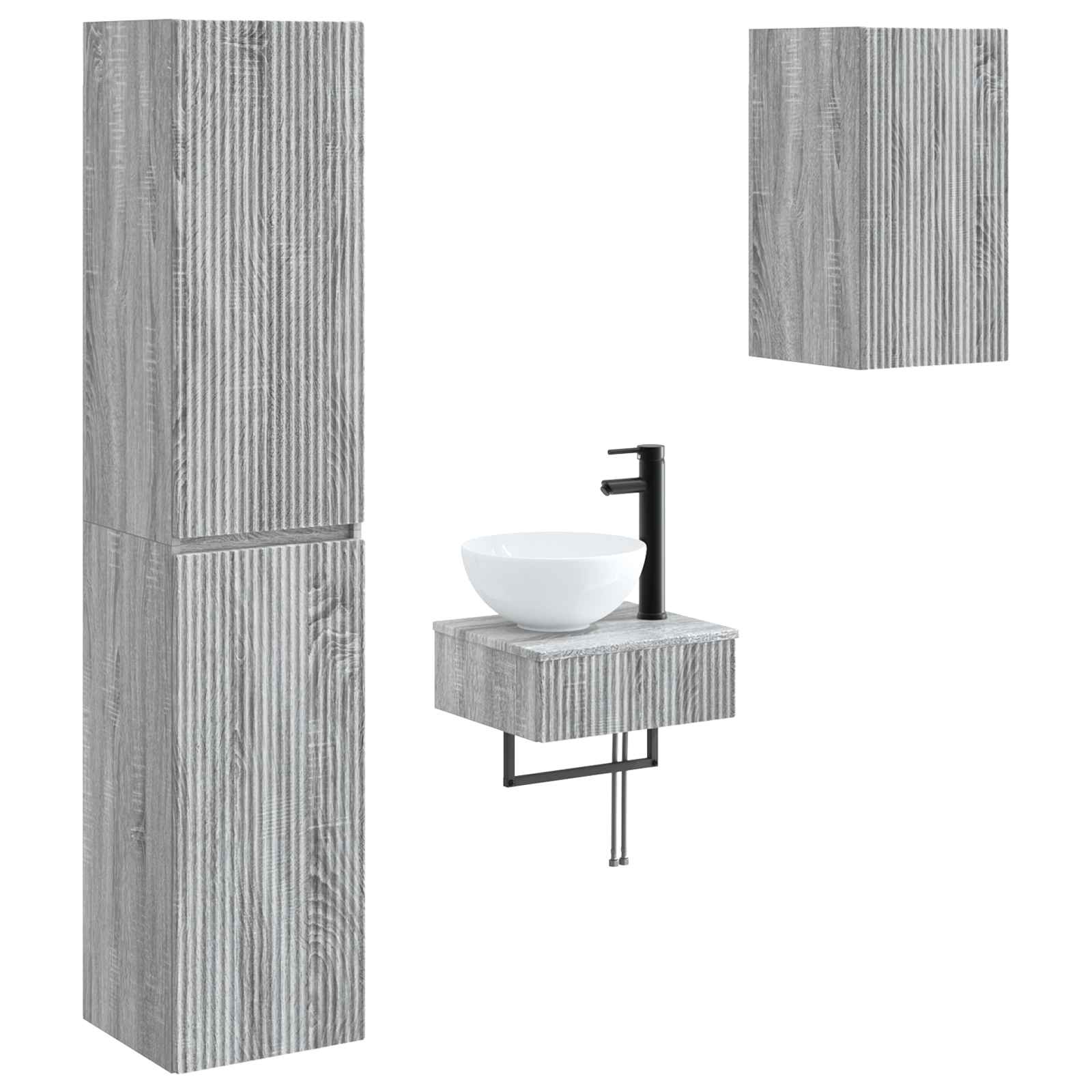 Badezimmermöbel-Set 3 stk. Grau Sonoma 33 x 34,5 x 160 cm