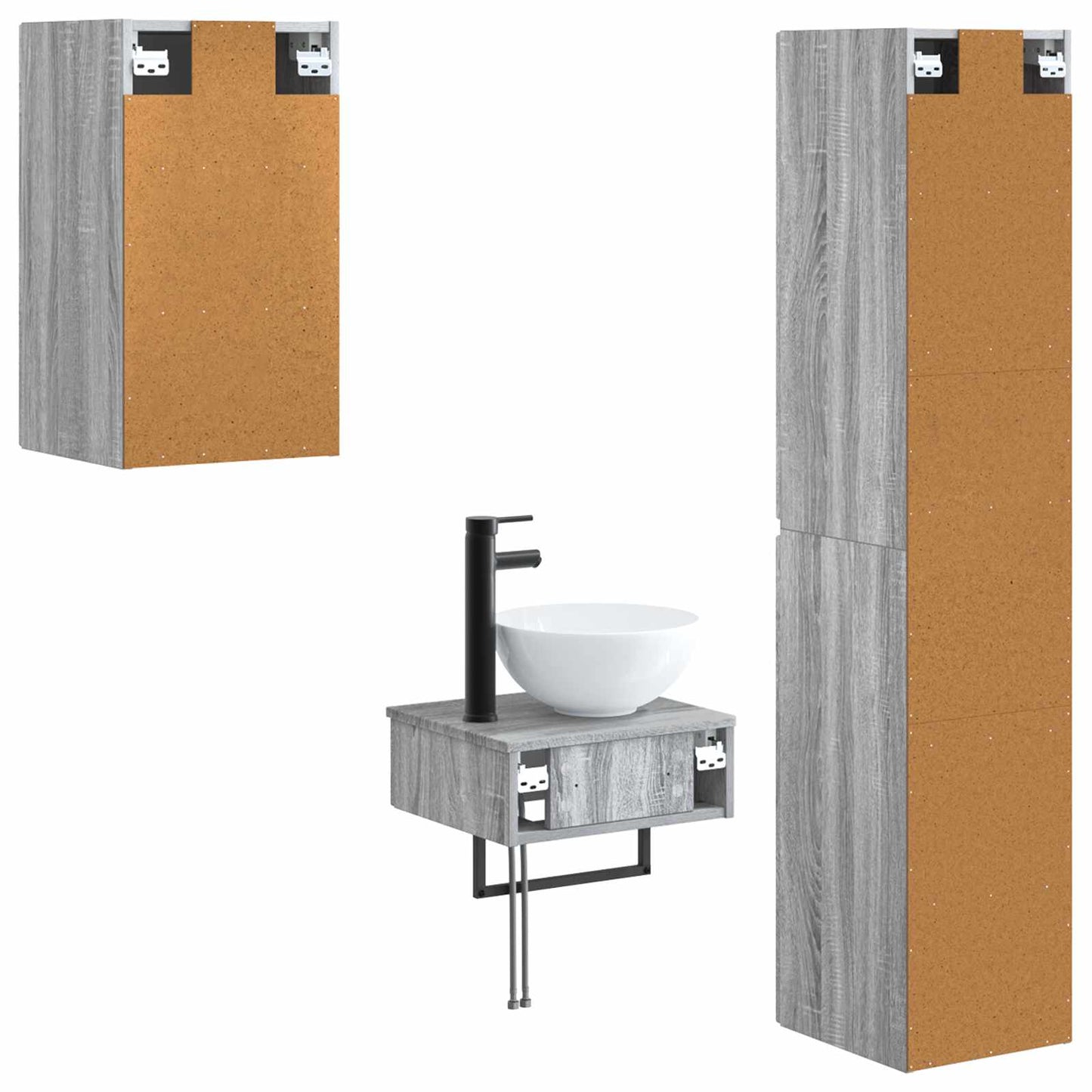 Badezimmermöbel-Set 3 stk. Grau Sonoma 33 x 34,5 x 160 cm
