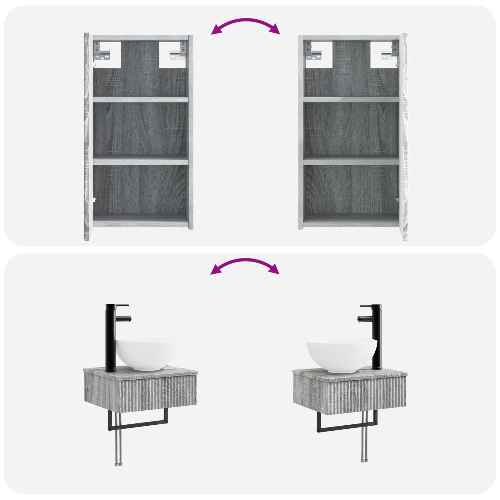 Badezimmermöbel-Set 3 stk. Grau Sonoma 33 x 34,5 x 160 cm