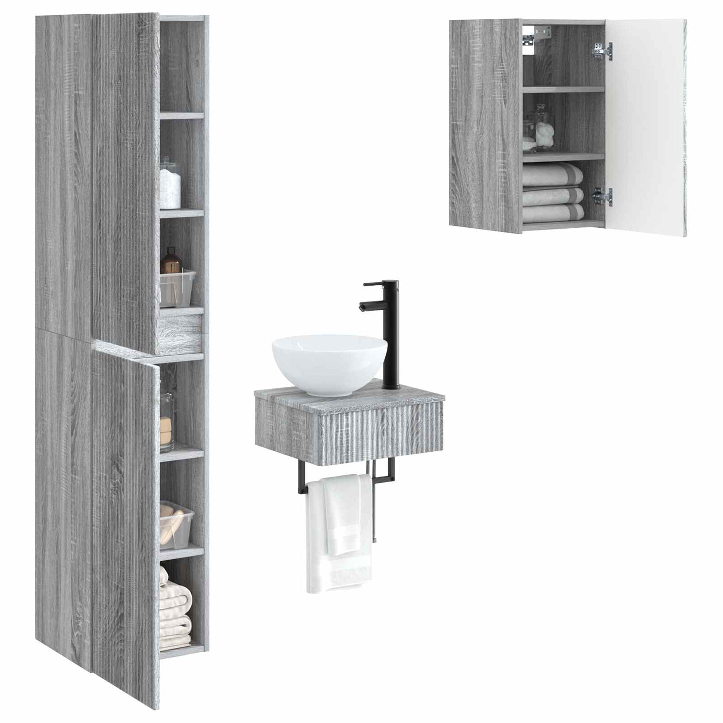 Badezimmermöbel-Set 3 stk. Grau Sonoma 33 x 34,5 x 160 cm