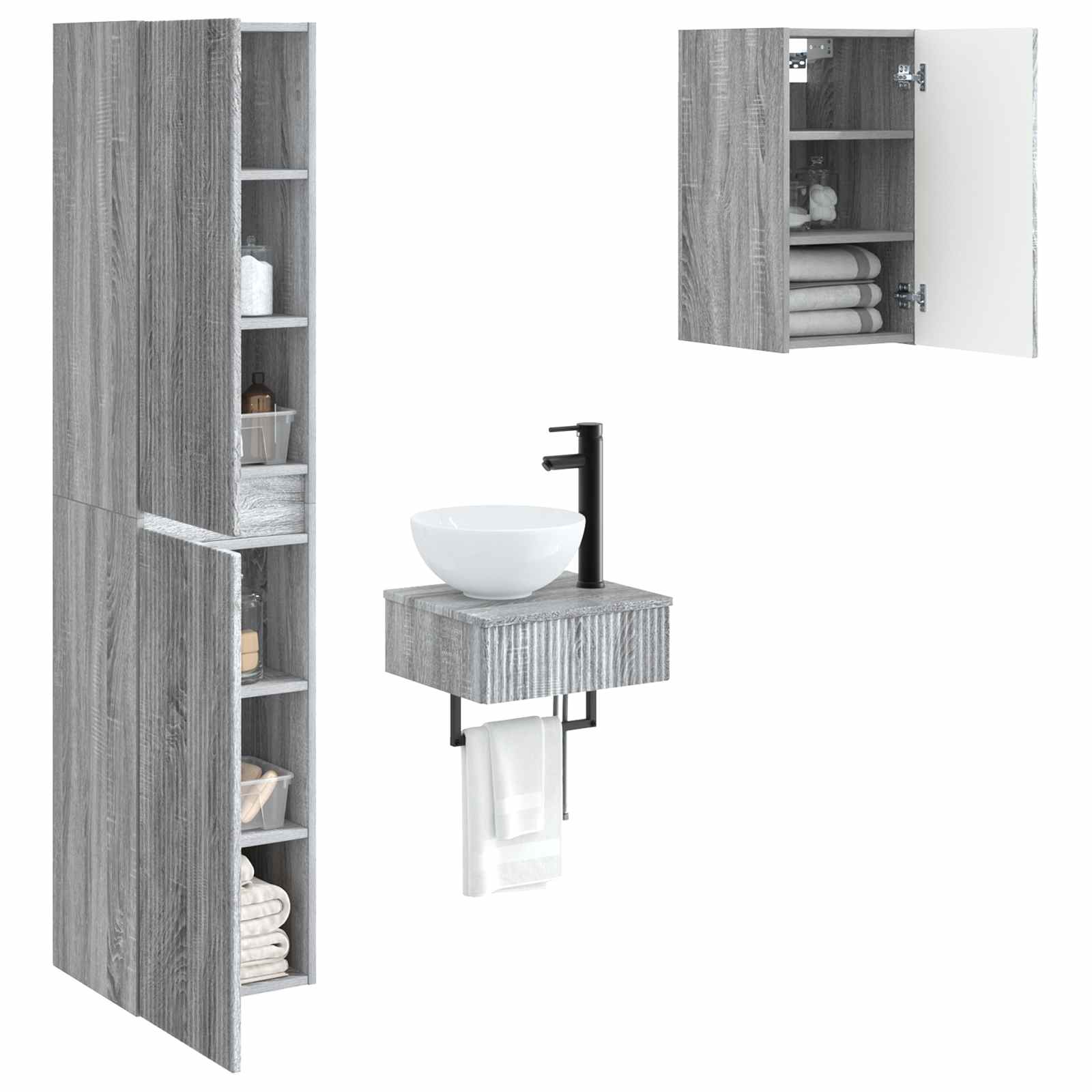 Badezimmermöbel-Set 3 stk. Grau Sonoma 33 x 34,5 x 160 cm