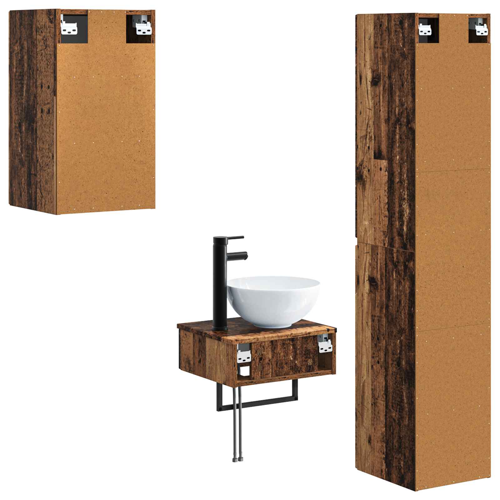 Badezimmermöbel-Set 3 stk. Altholz 33 x 34,5 x 160 cm