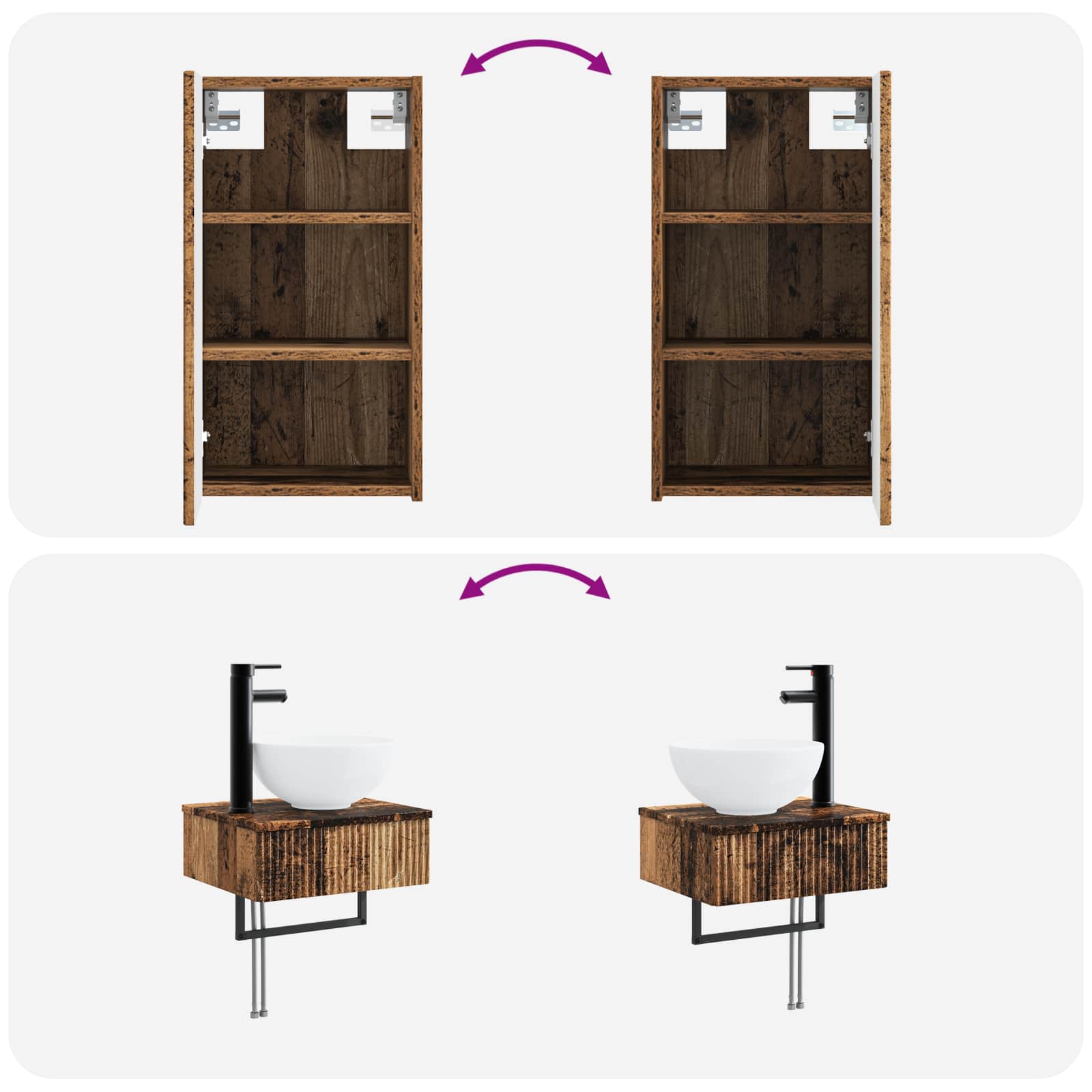 Badezimmermöbel-Set 3 stk. Altholz 33 x 34,5 x 160 cm