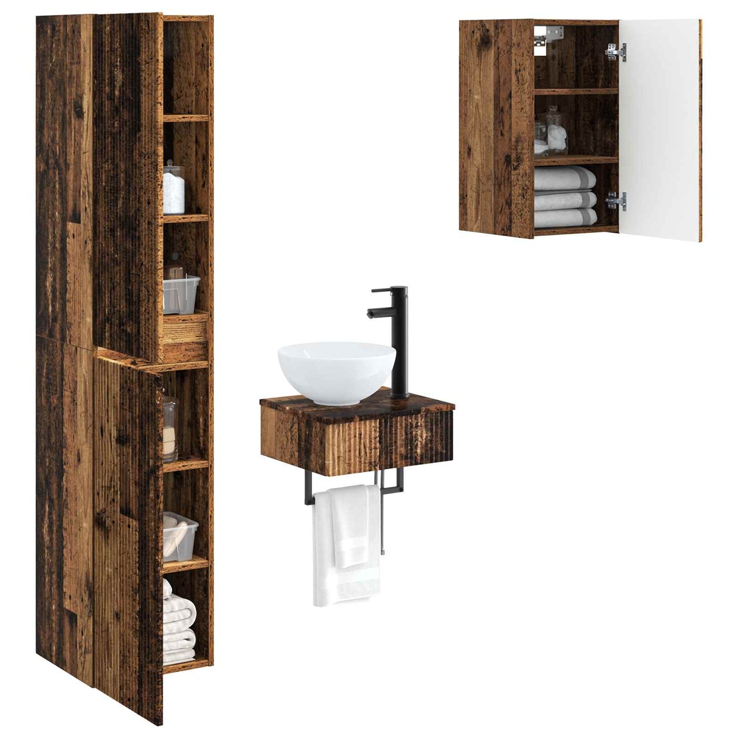 Badezimmermöbel-Set 3 stk. Altholz 33 x 34,5 x 160 cm