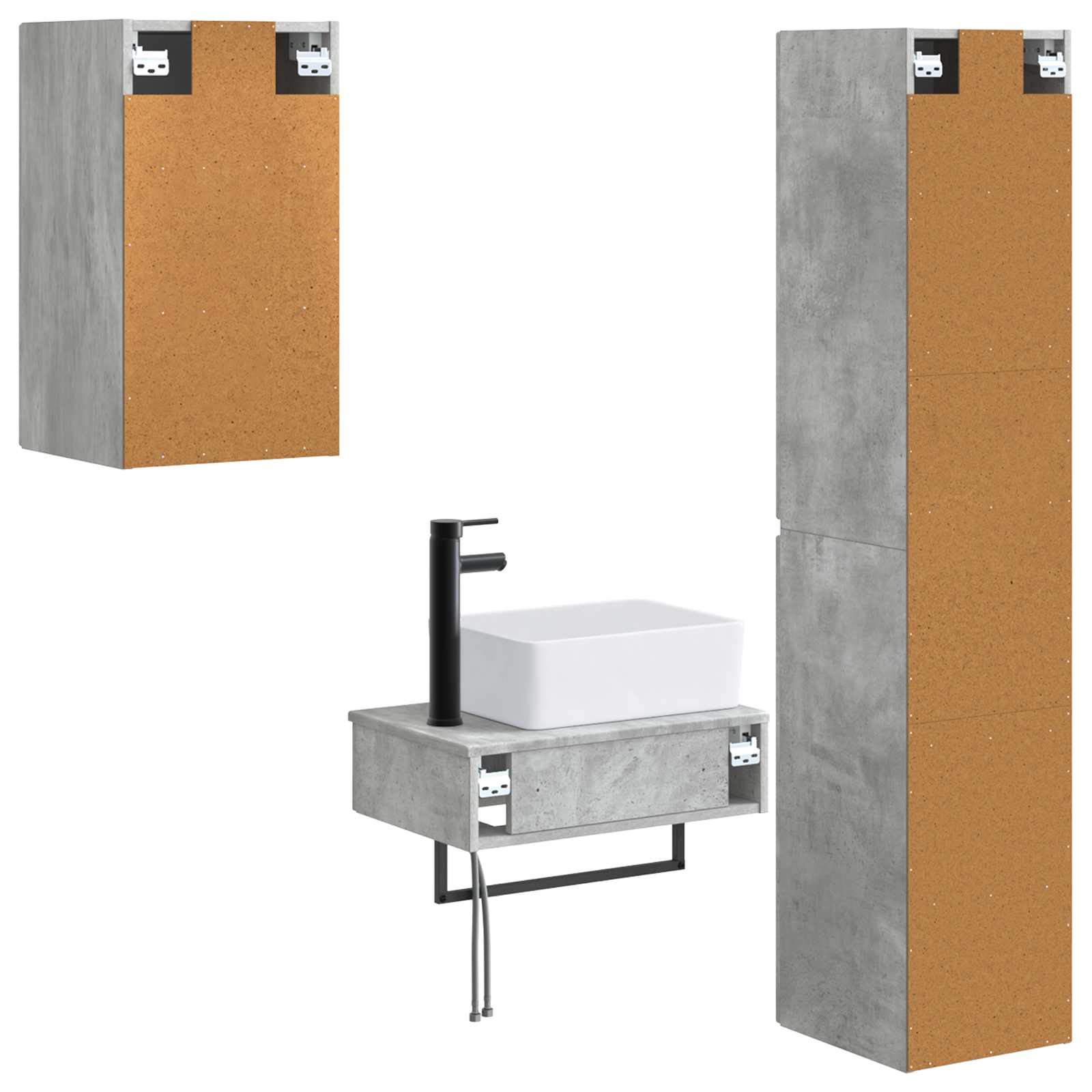 Badezimmermöbel-Set 3 stk. Betongrau 33 x 34,5 x 160 cm