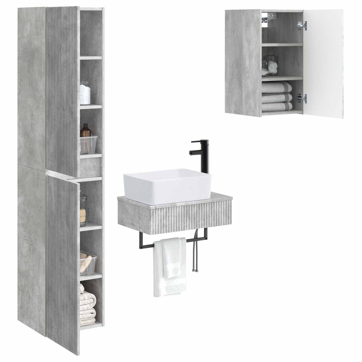 Badezimmermöbel-Set 3 stk. Betongrau 33 x 34,5 x 160 cm