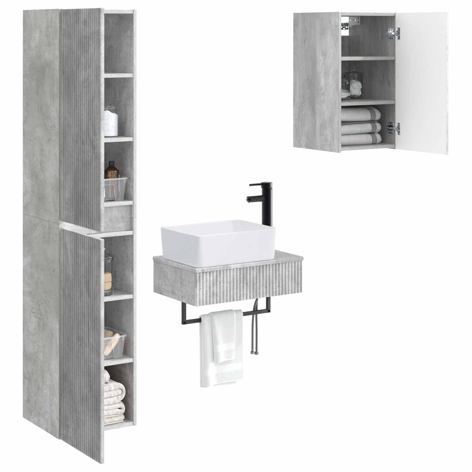 Badezimmermöbel-Set 3 stk. Betongrau 33 x 34,5 x 160 cm