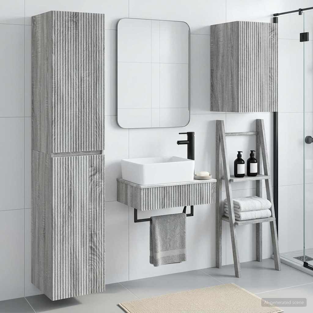 Badezimmermöbel-Set 3 stk. Grau Sonoma 33 x 34,5 x 160 cm