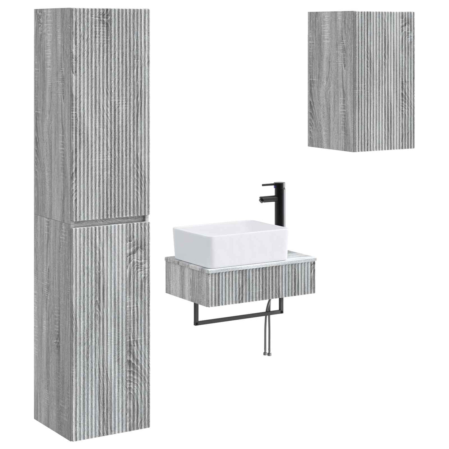 Badezimmermöbel-Set 3 stk. Grau Sonoma 33 x 34,5 x 160 cm