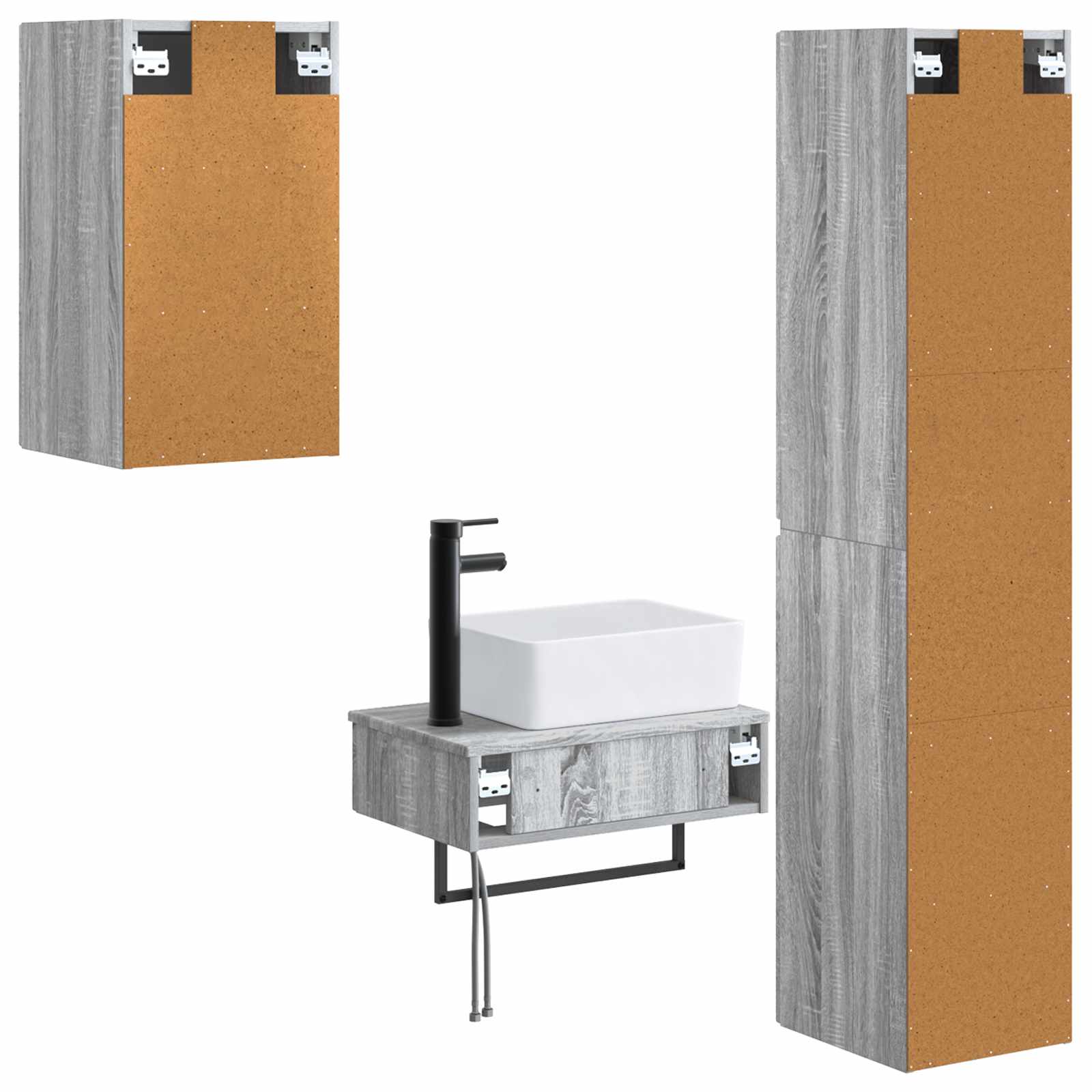 Badezimmermöbel-Set 3 stk. Grau Sonoma 33 x 34,5 x 160 cm