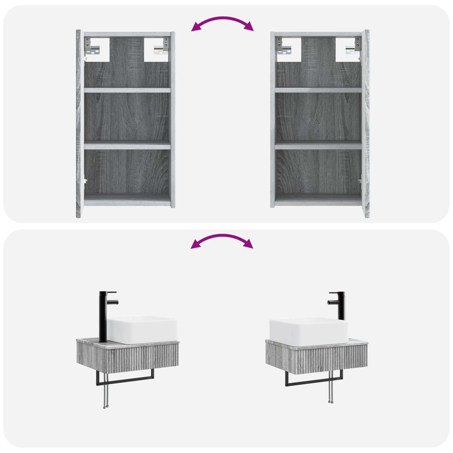 Badezimmermöbel-Set 3 stk. Grau Sonoma 33 x 34,5 x 160 cm