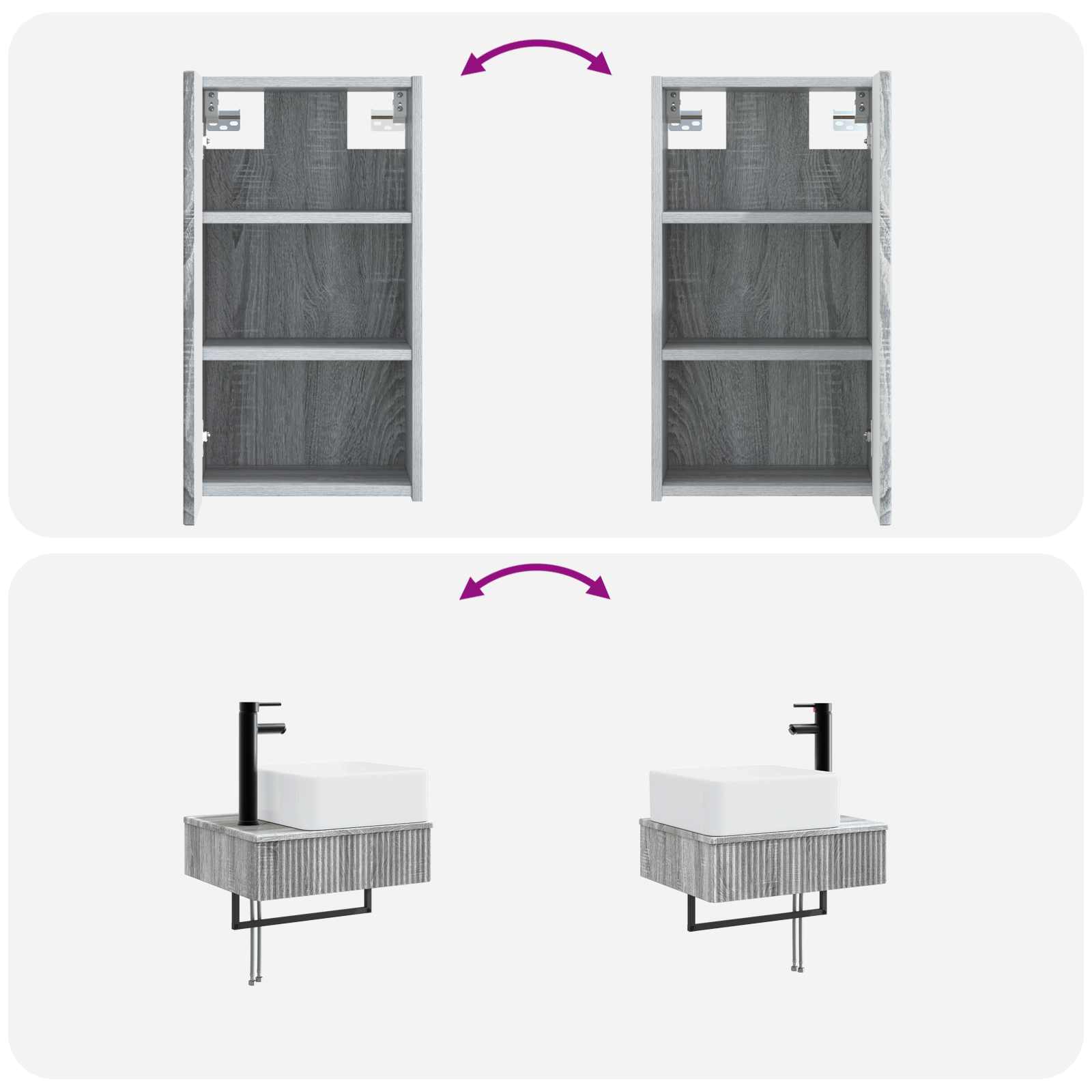 Badezimmermöbel-Set 3 stk. Grau Sonoma 33 x 34,5 x 160 cm