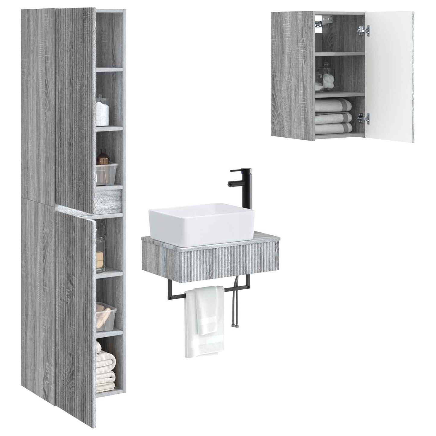 Badezimmermöbel-Set 3 stk. Grau Sonoma 33 x 34,5 x 160 cm