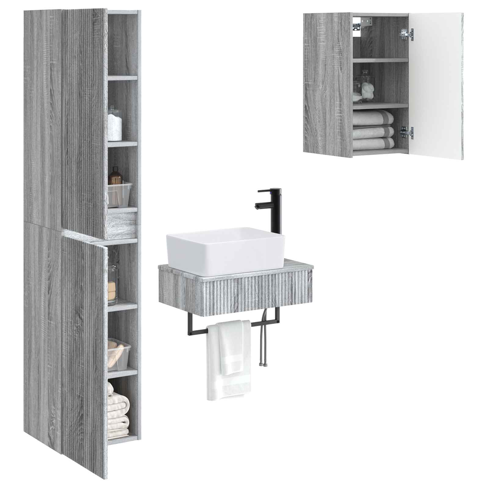 Badezimmermöbel-Set 3 stk. Grau Sonoma 33 x 34,5 x 160 cm