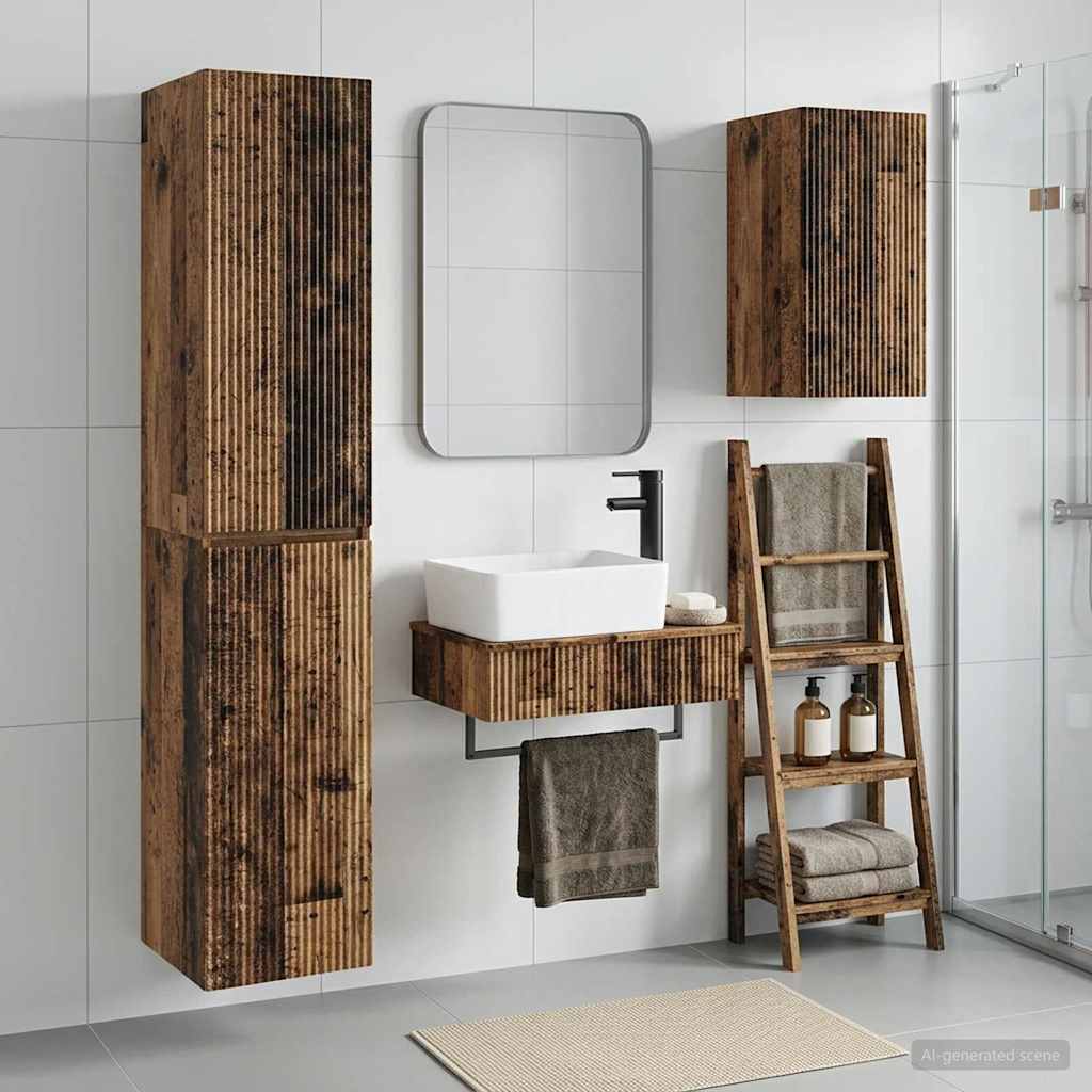 Badezimmermöbel-Set 3 stk. Altholz 33 x 34,5 x 160 cm