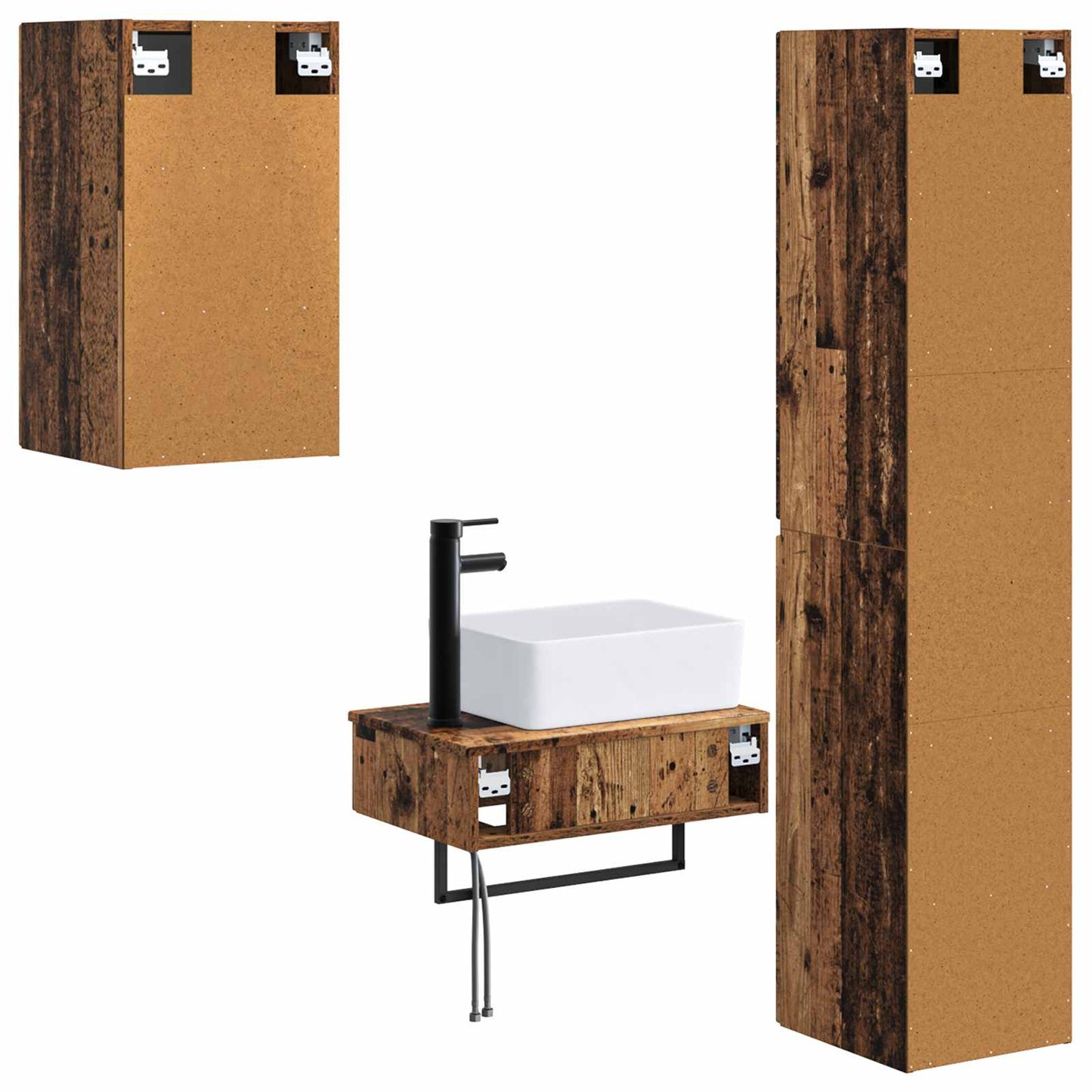 Badezimmermöbel-Set 3 stk. Altholz 33 x 34,5 x 160 cm