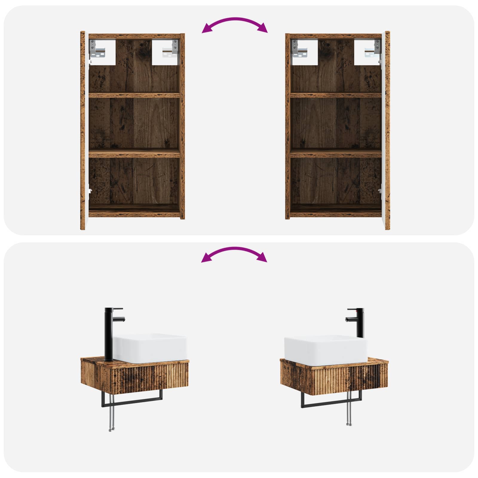 Badezimmermöbel-Set 3 stk. Altholz 33 x 34,5 x 160 cm