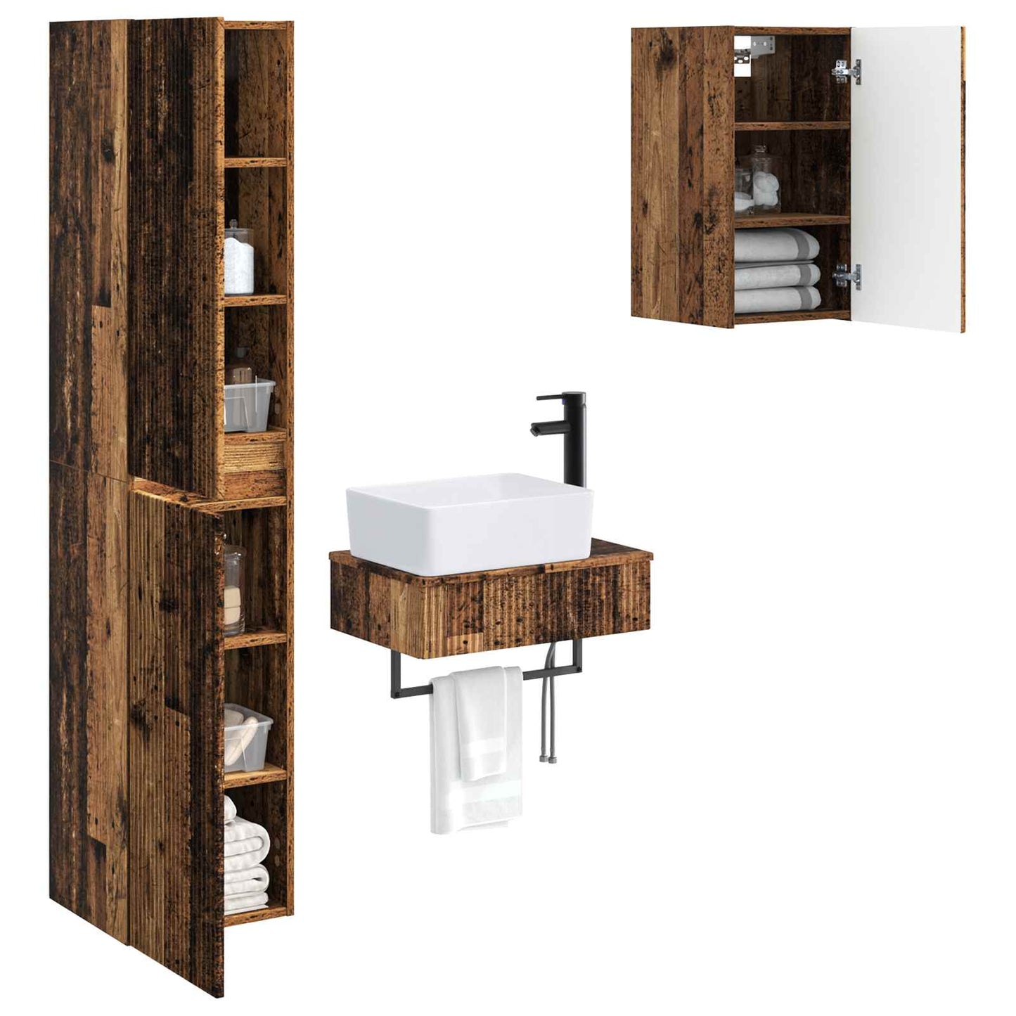 Badezimmermöbel-Set 3 stk. Altholz 33 x 34,5 x 160 cm