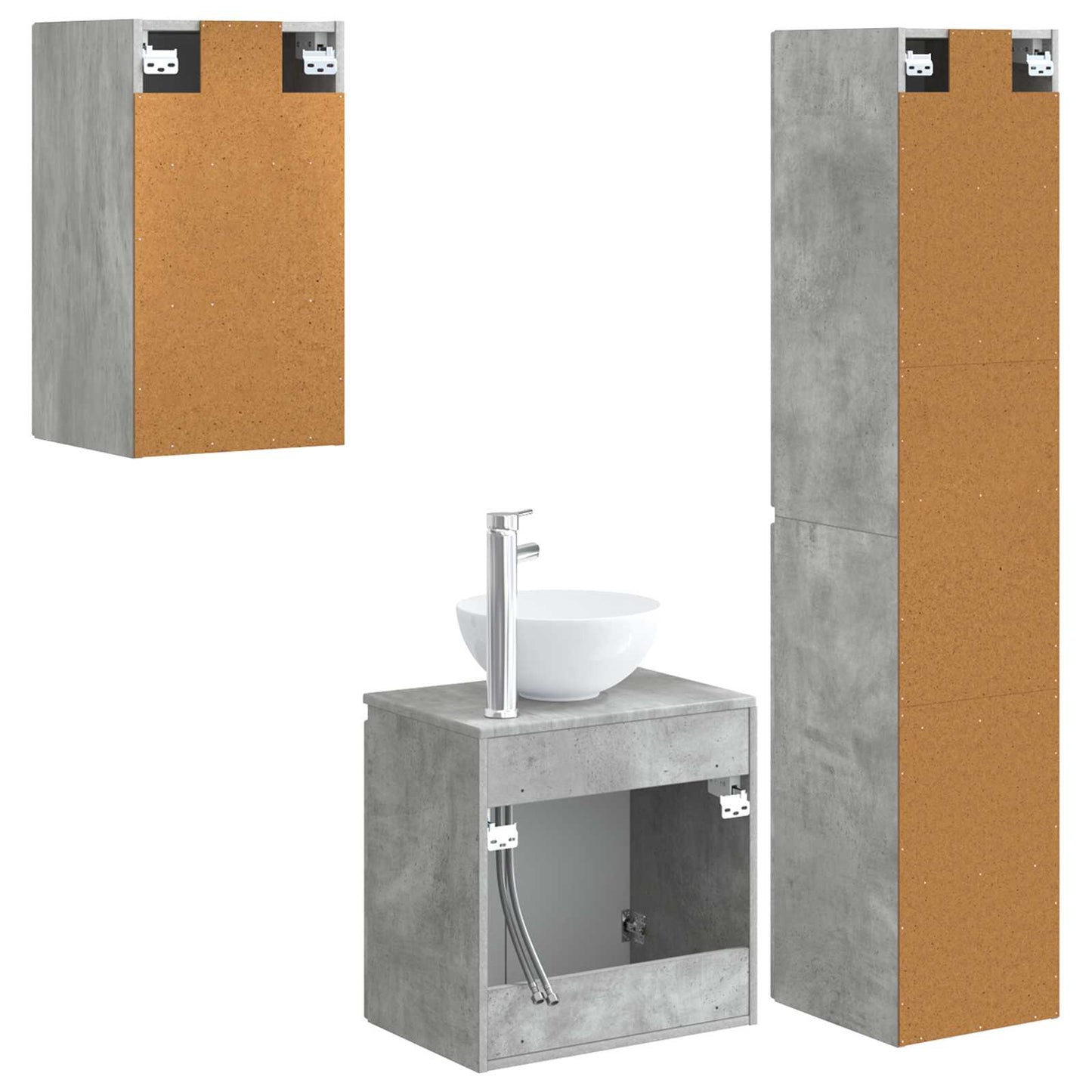 Badezimmermöbel-Set 3 stk. Betongrau 33 x 34,5 x 160 cm