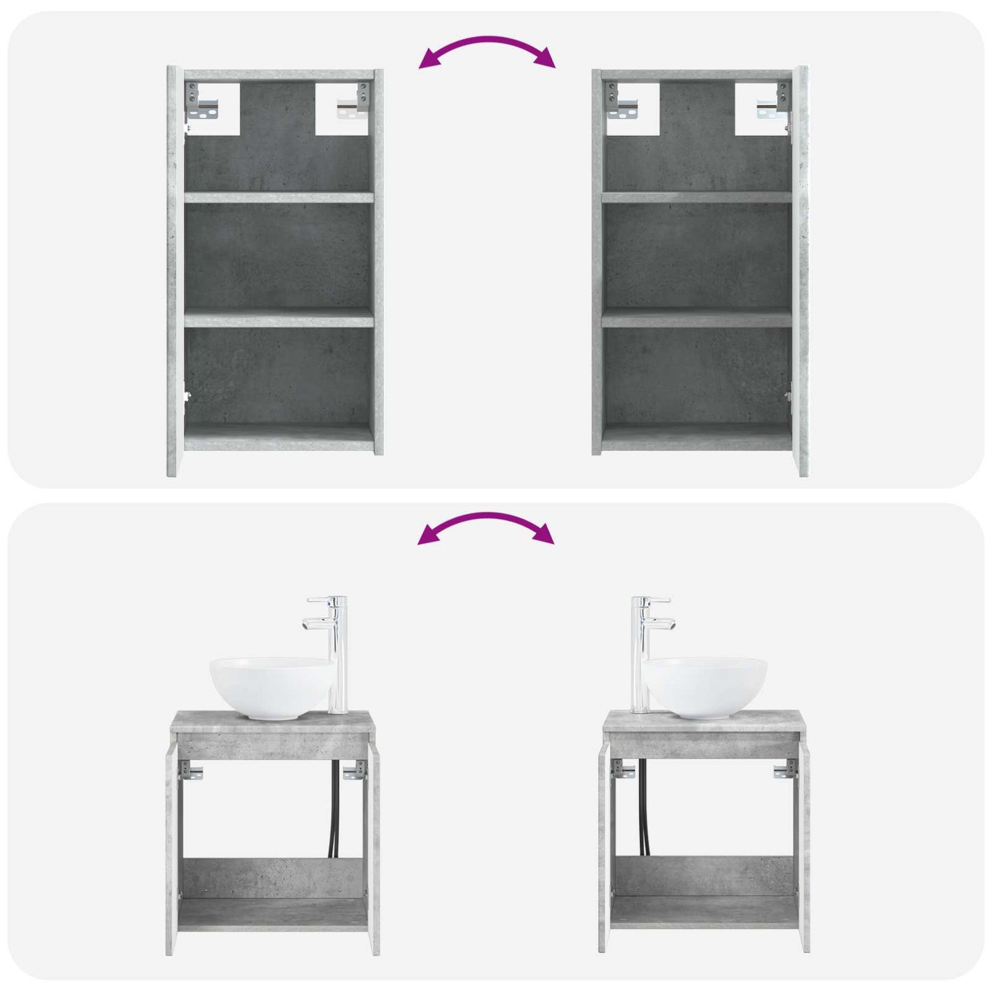 Badezimmermöbel-Set 3 stk. Betongrau 33 x 34,5 x 160 cm