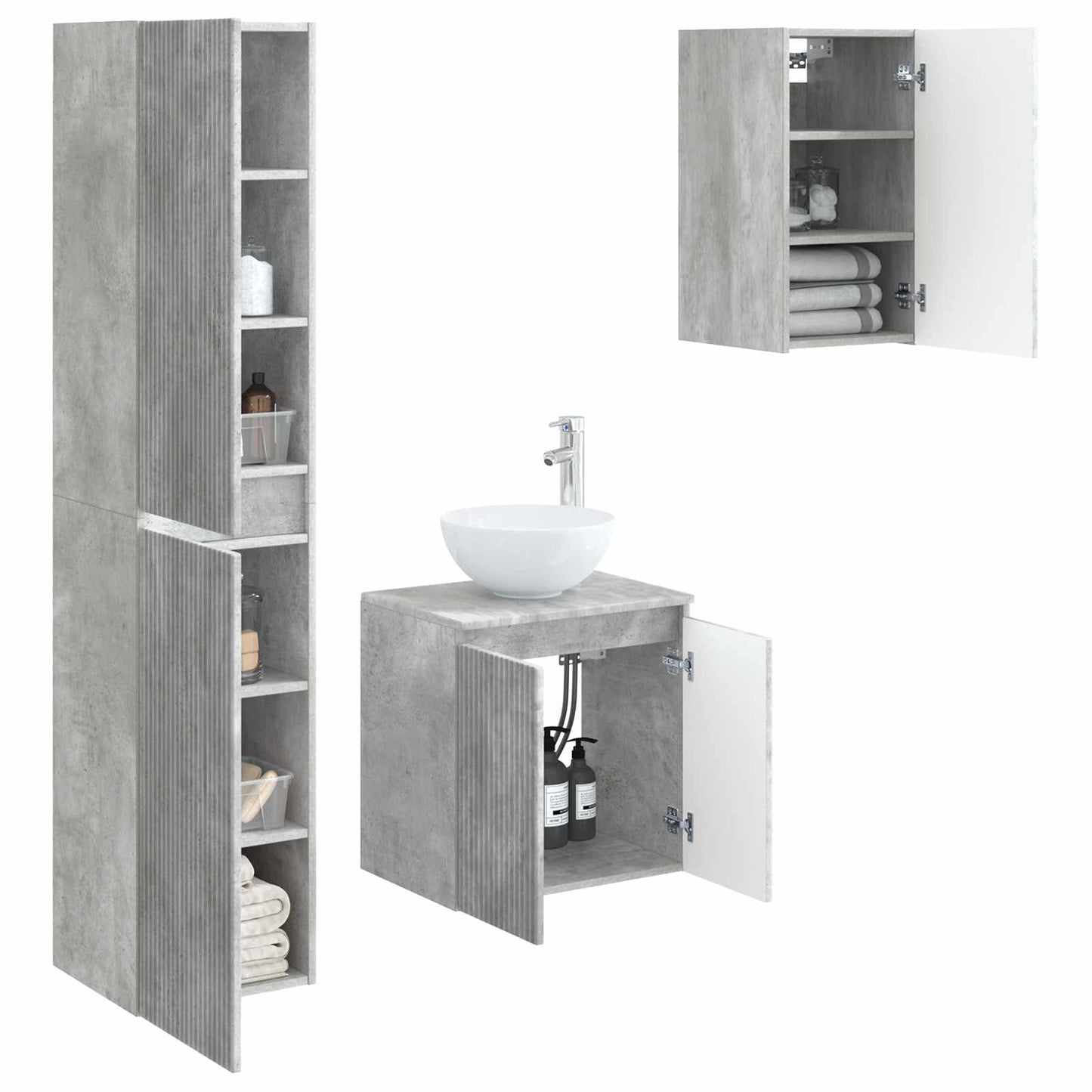 Badezimmermöbel-Set 3 stk. Betongrau 33 x 34,5 x 160 cm