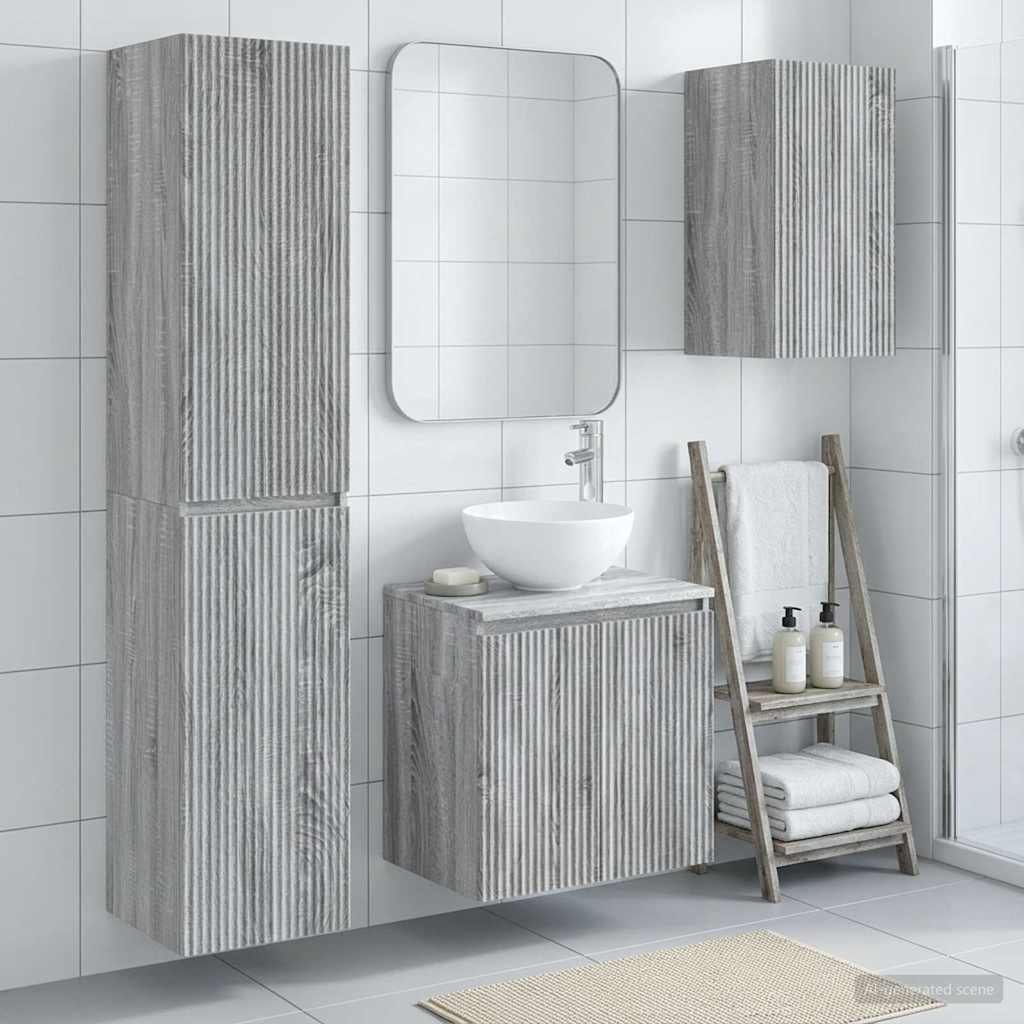Badezimmermöbel-Set 3 stk. Grau Sonoma 33 x 34,5 x 160 cm