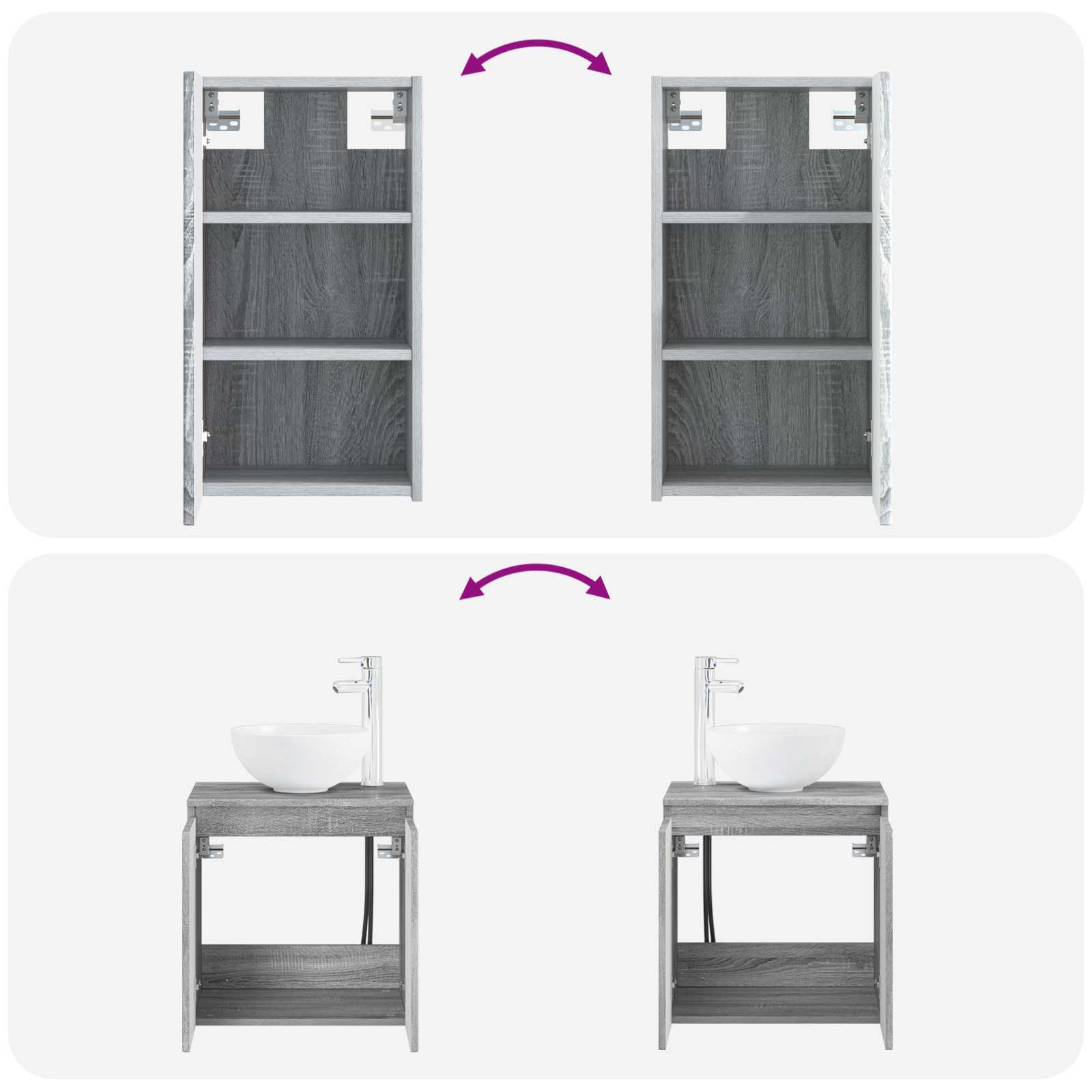 Badezimmermöbel-Set 3 stk. Grau Sonoma 33 x 34,5 x 160 cm