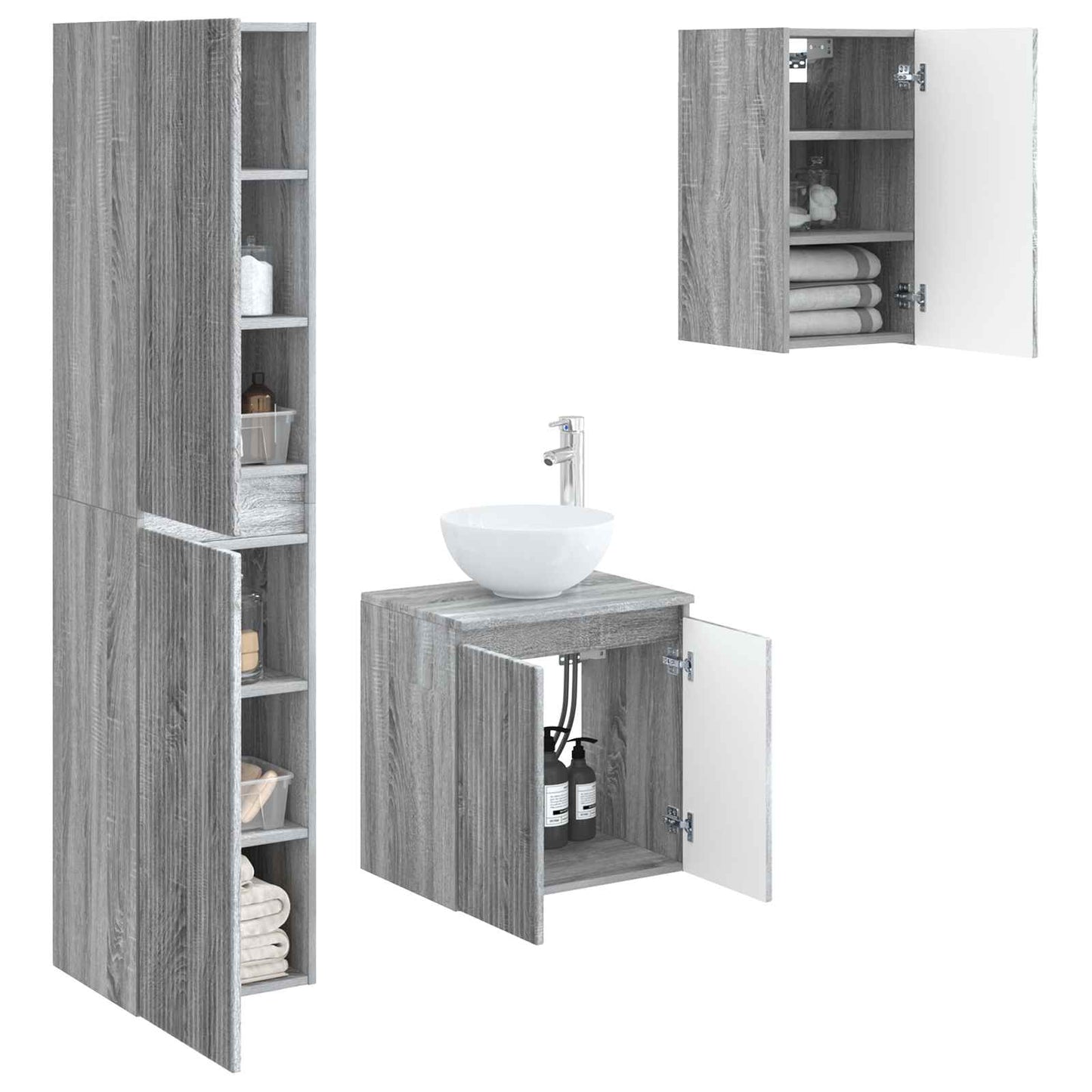 Badezimmermöbel-Set 3 stk. Grau Sonoma 33 x 34,5 x 160 cm