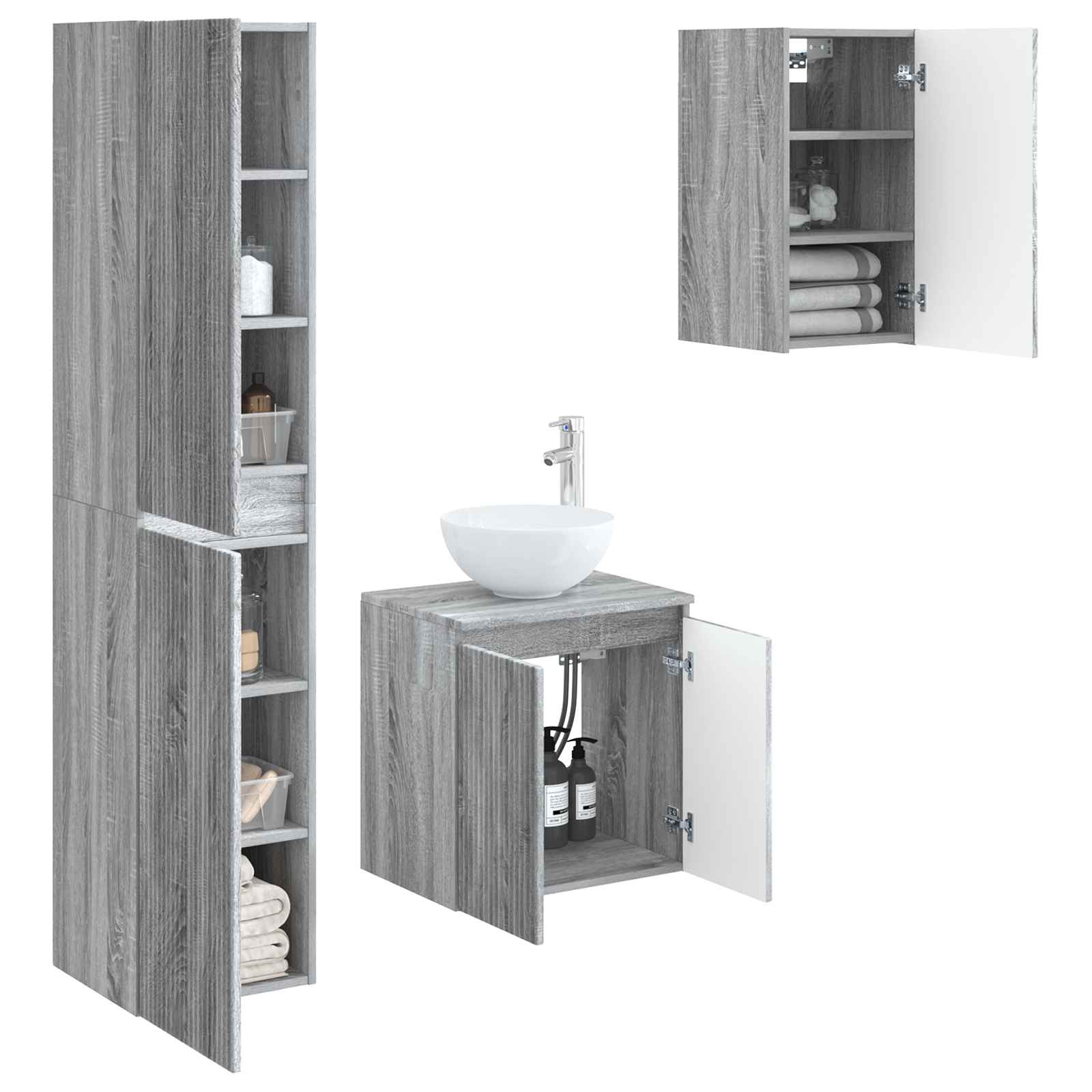 Badezimmermöbel-Set 3 stk. Grau Sonoma 33 x 34,5 x 160 cm