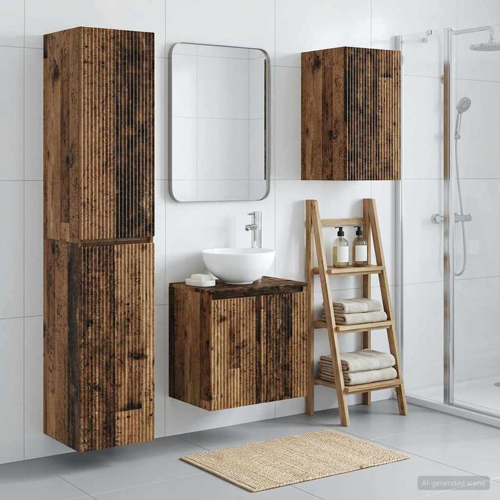 Badezimmermöbel-Set 3 stk. Altholz 33 x 34,5 x 160 cm