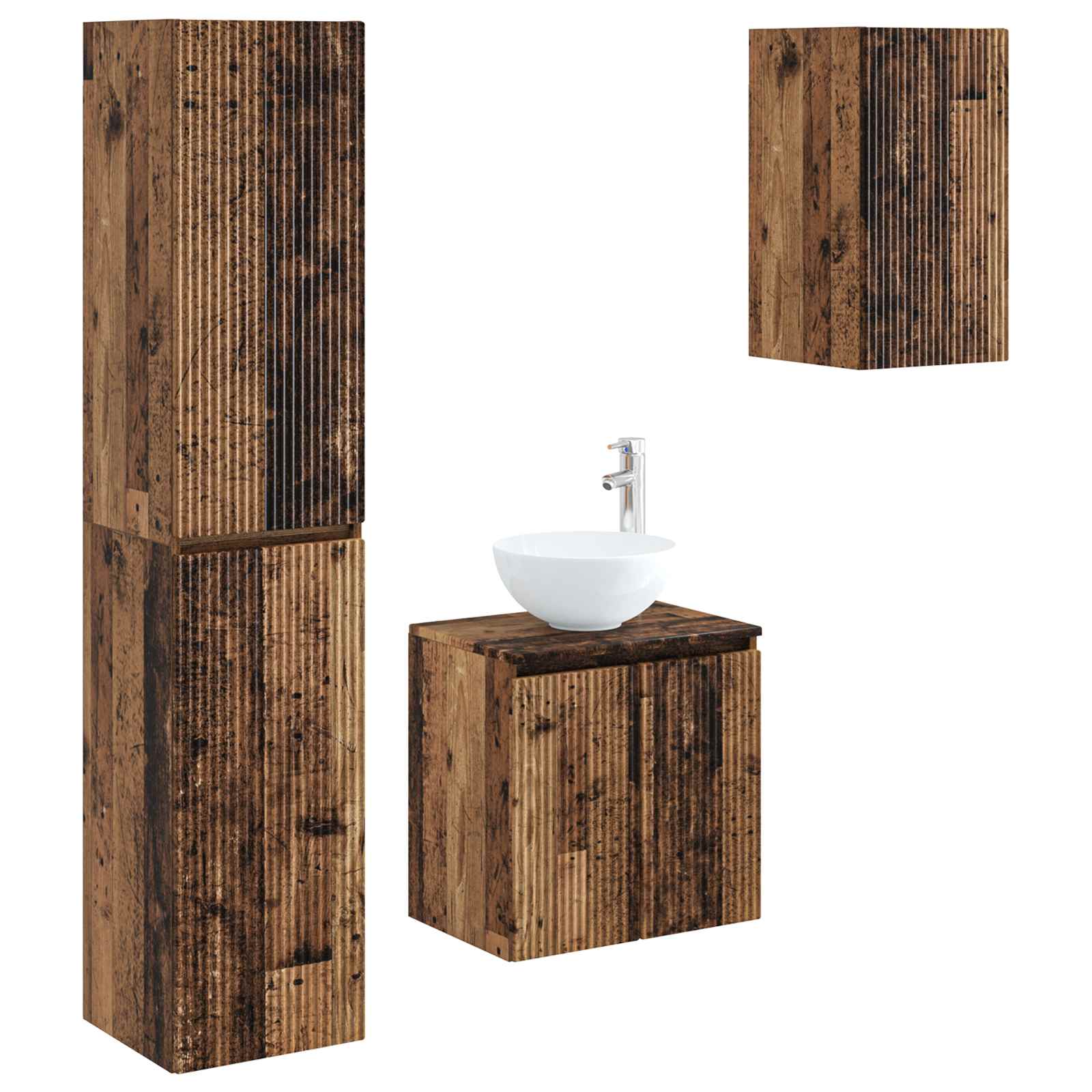 Badezimmermöbel-Set 3 stk. Altholz 33 x 34,5 x 160 cm