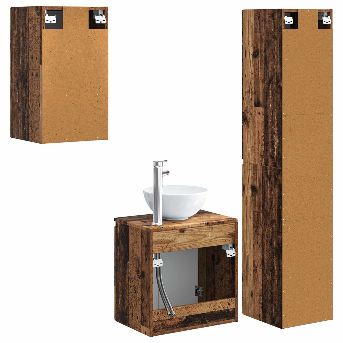 Badezimmermöbel-Set 3 stk. Altholz 33 x 34,5 x 160 cm