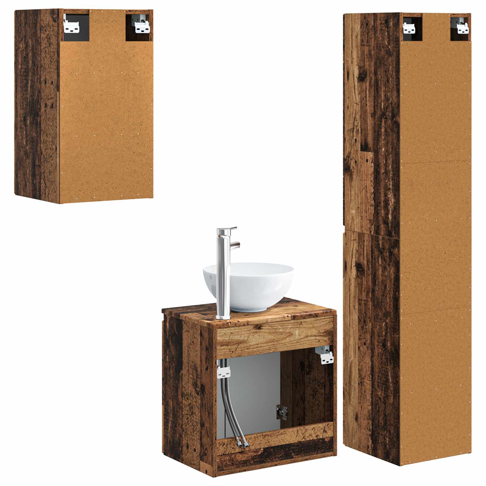 Badezimmermöbel-Set 3 stk. Altholz 33 x 34,5 x 160 cm
