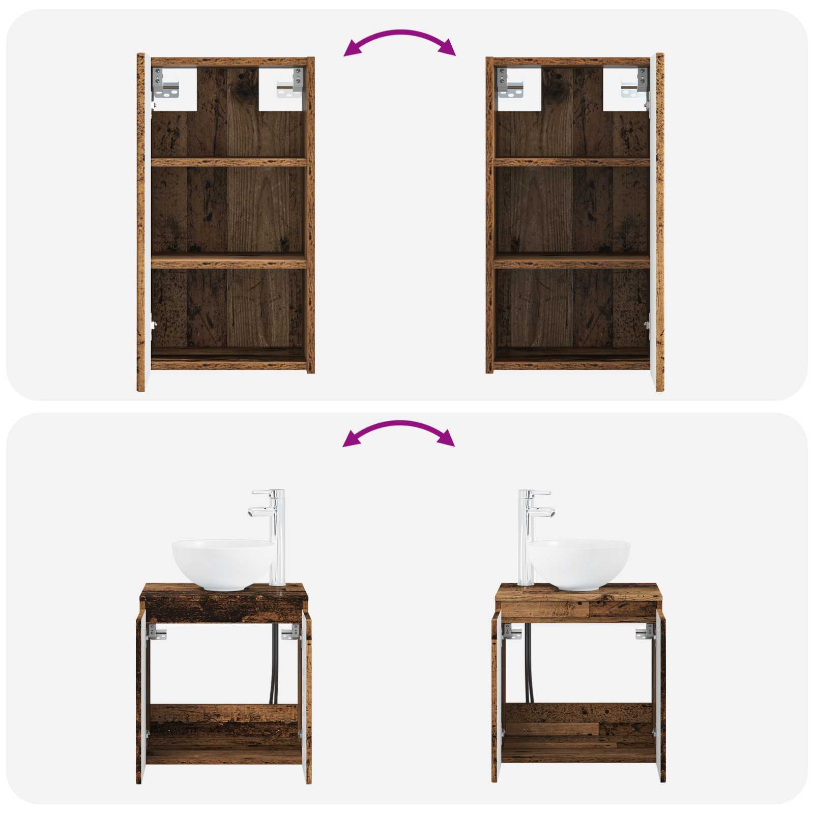 Badezimmermöbel-Set 3 stk. Altholz 33 x 34,5 x 160 cm