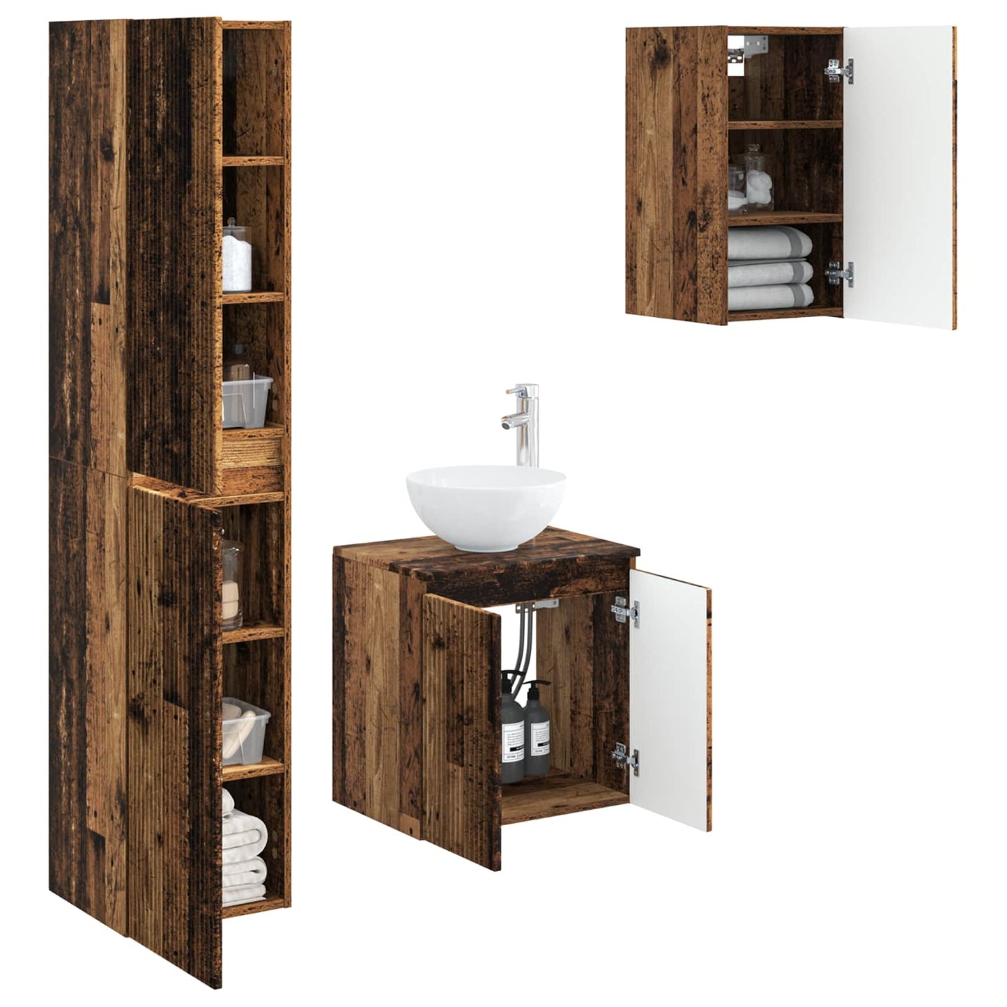 Badezimmermöbel-Set 3 stk. Altholz 33 x 34,5 x 160 cm