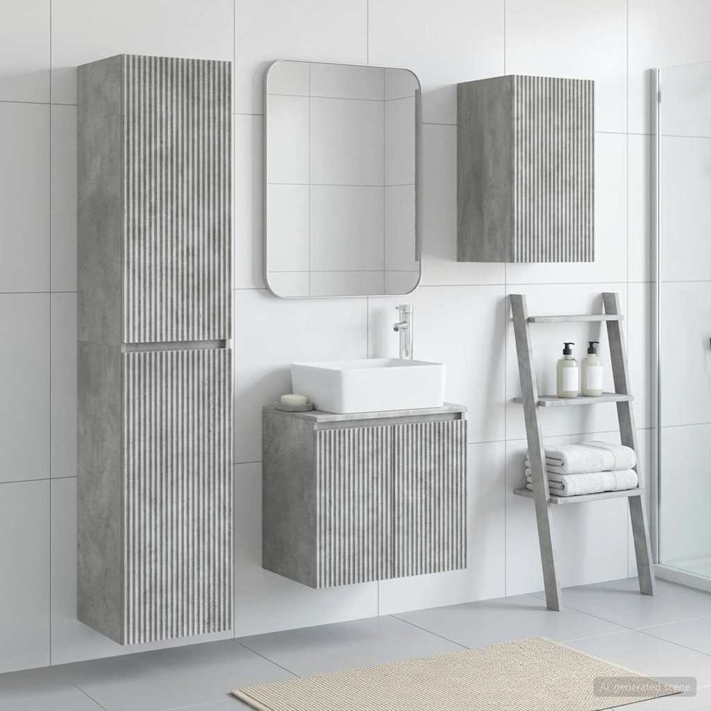 Badezimmermöbel-Set 3 stk. Betongrau 33 x 34,5 x 160 cm