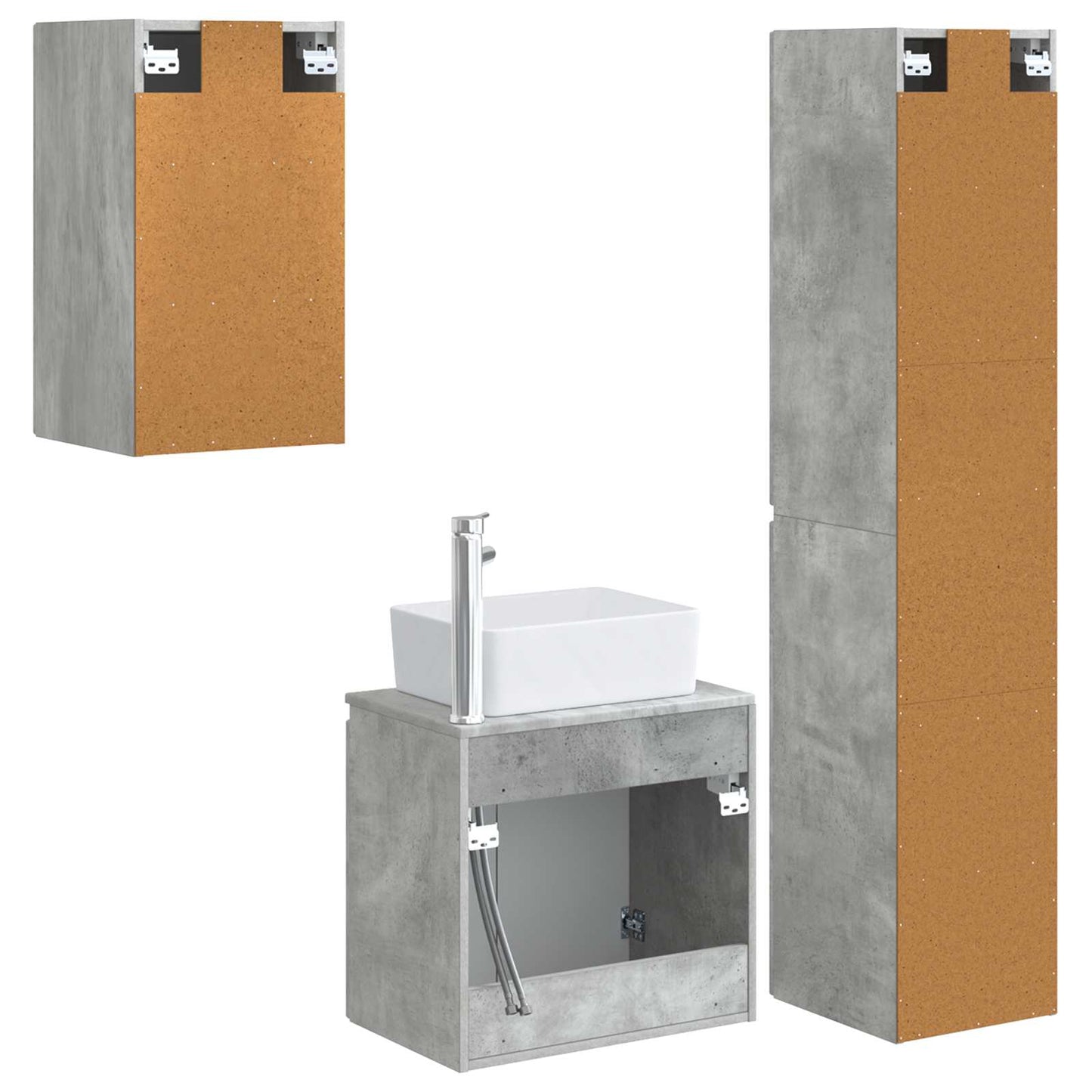 Badezimmermöbel-Set 3 stk. Betongrau 33 x 34,5 x 160 cm