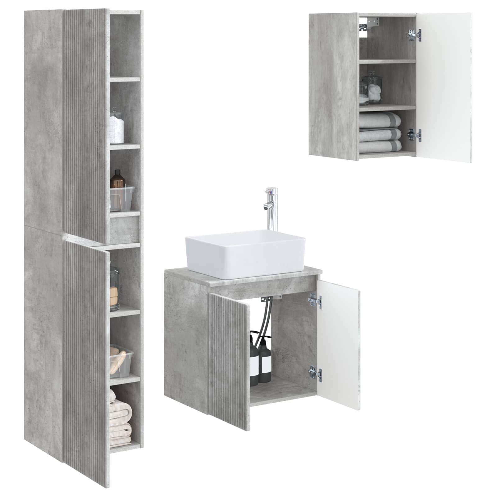 Badezimmermöbel-Set 3 stk. Betongrau 33 x 34,5 x 160 cm