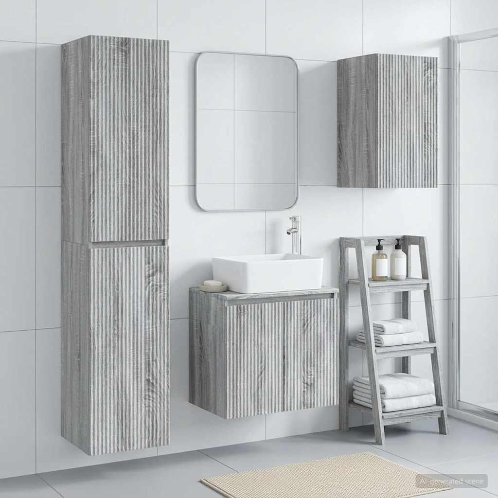 Badezimmermöbel-Set 3 stk. Grau Sonoma 33 x 34,5 x 160 cm
