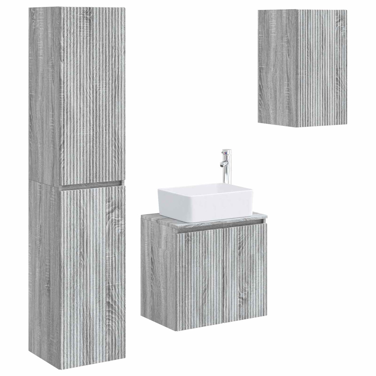 Badezimmermöbel-Set 3 stk. Grau Sonoma 33 x 34,5 x 160 cm