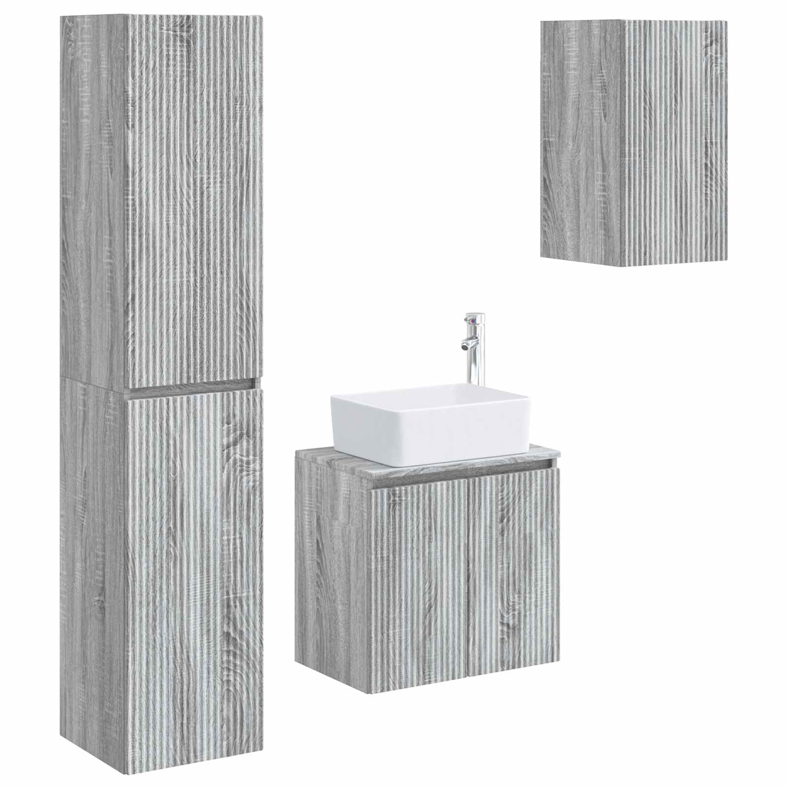 Badezimmermöbel-Set 3 stk. Grau Sonoma 33 x 34,5 x 160 cm