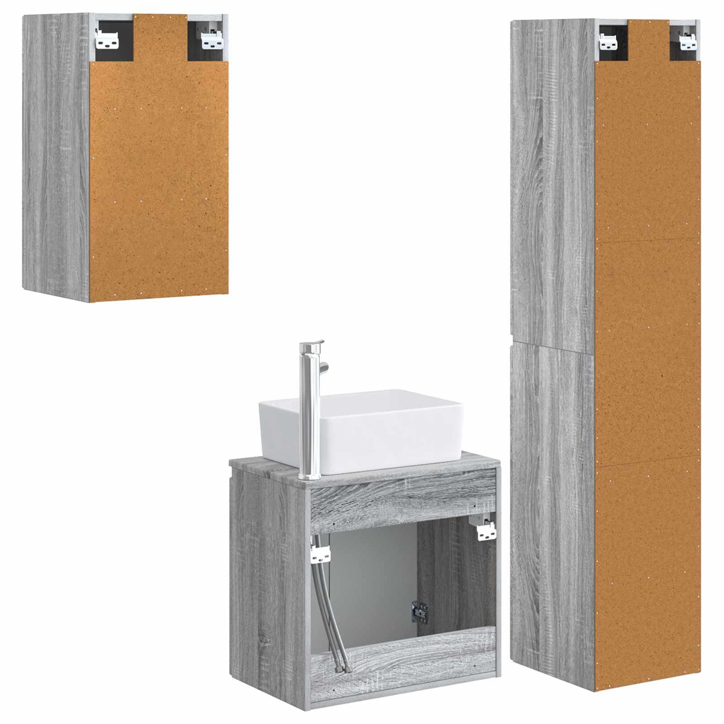 Badezimmermöbel-Set 3 stk. Grau Sonoma 33 x 34,5 x 160 cm